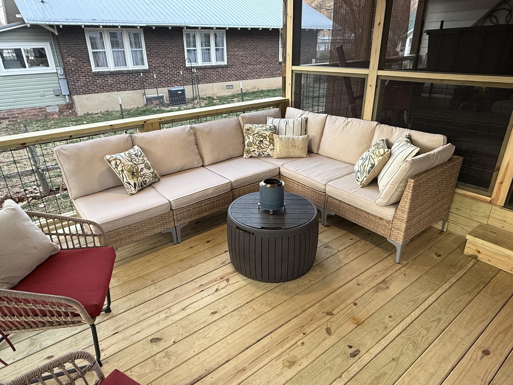 JOYURE 5 Piece Wicker Patio Furniture Set, Outdoor Conversation Sectional Sofa w/Coffee Table, All-Weather Outdoor Sofa with Thick and Anti-Slip Cushions for Deck, Poolside, Garden, Beige customer photo 1
