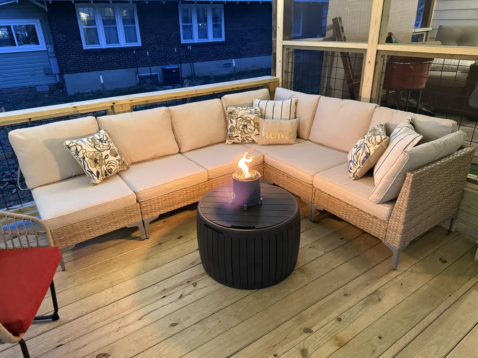 JOYURE 5 Piece Wicker Patio Furniture Set, Outdoor Conversation Sectional Sofa w/Coffee Table, All-Weather Outdoor Sofa with Thick and Anti-Slip Cushions for Deck, Poolside, Garden, Beige customer photo 2