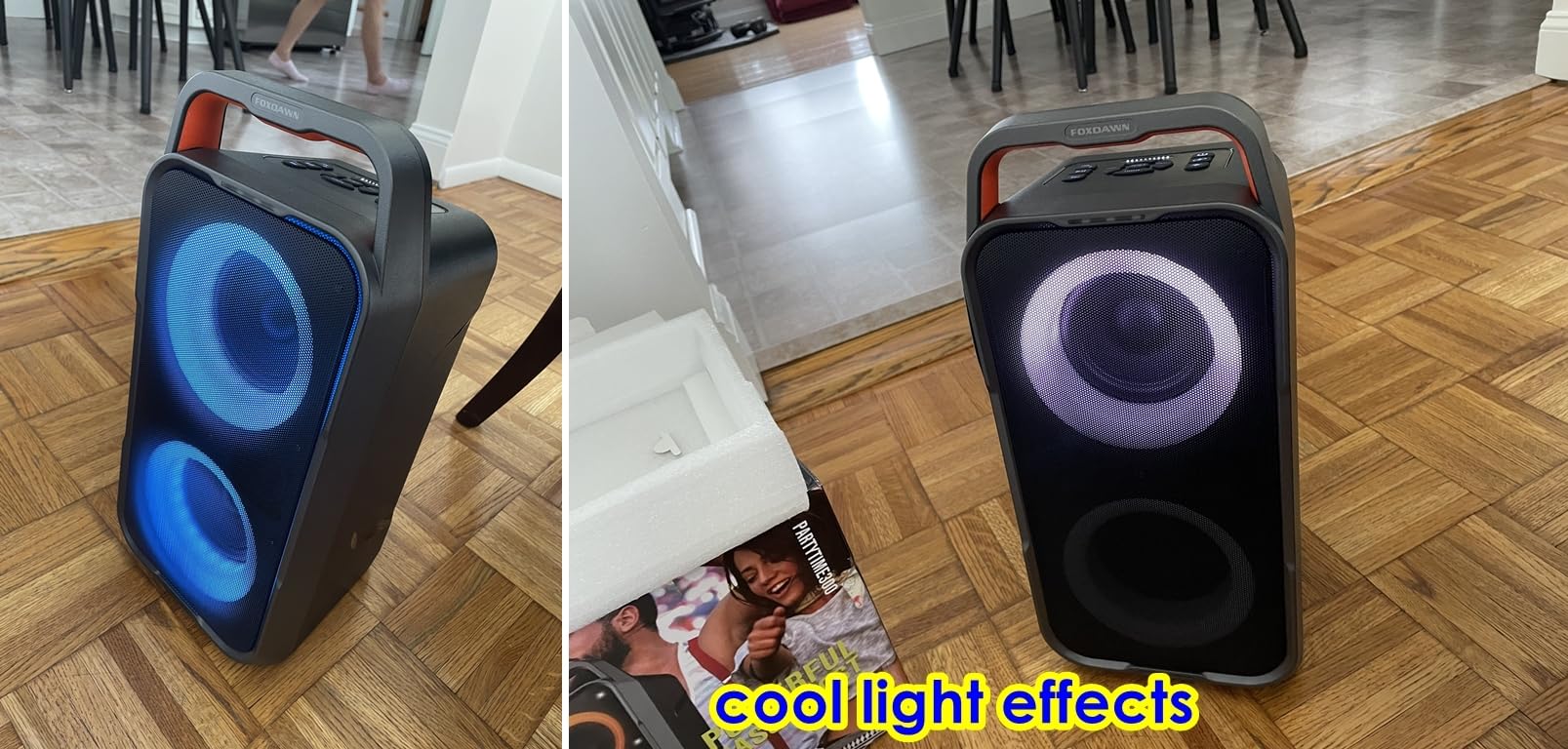 Foxdawn Portable Bluetooth Speaker: 240W Peak Powerful Loud Sound Deep Bass Wireless Boombox Large Subwoofer 15 Hours Battery Life Fast Charging with Led Light Show for Party Outdoor Camping Backyard customer photo 1