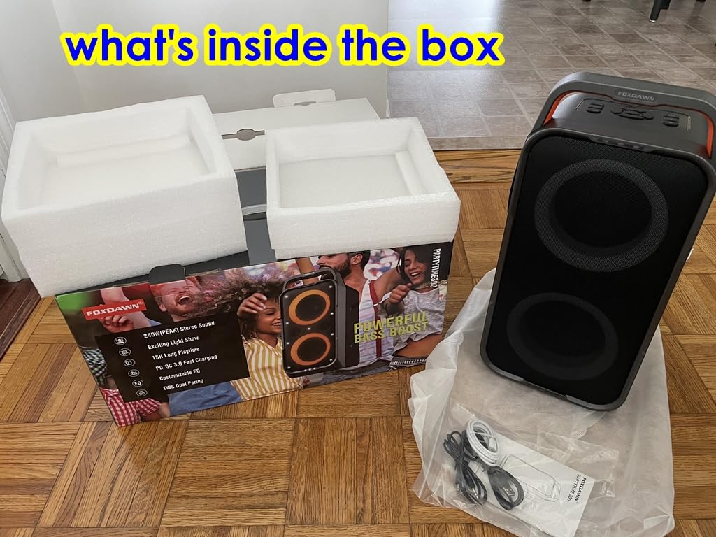 Foxdawn Portable Bluetooth Speaker: 240W Peak Powerful Loud Sound Deep Bass Wireless Boombox Large Subwoofer 15 Hours Battery Life Fast Charging with Led Light Show for Party Outdoor Camping Backyard customer photo 2