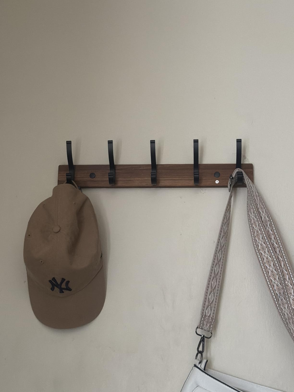 Optish Coat Rack Wall Mount, 16.5 Inches Wood Coat Hooks, Wall Hooks for Hanging, Hat Rack Bag Hanger Key Holder for Wall, Purse Hanger Towel Racks for Bathroom (1Pack, Brown) customer photo 1
