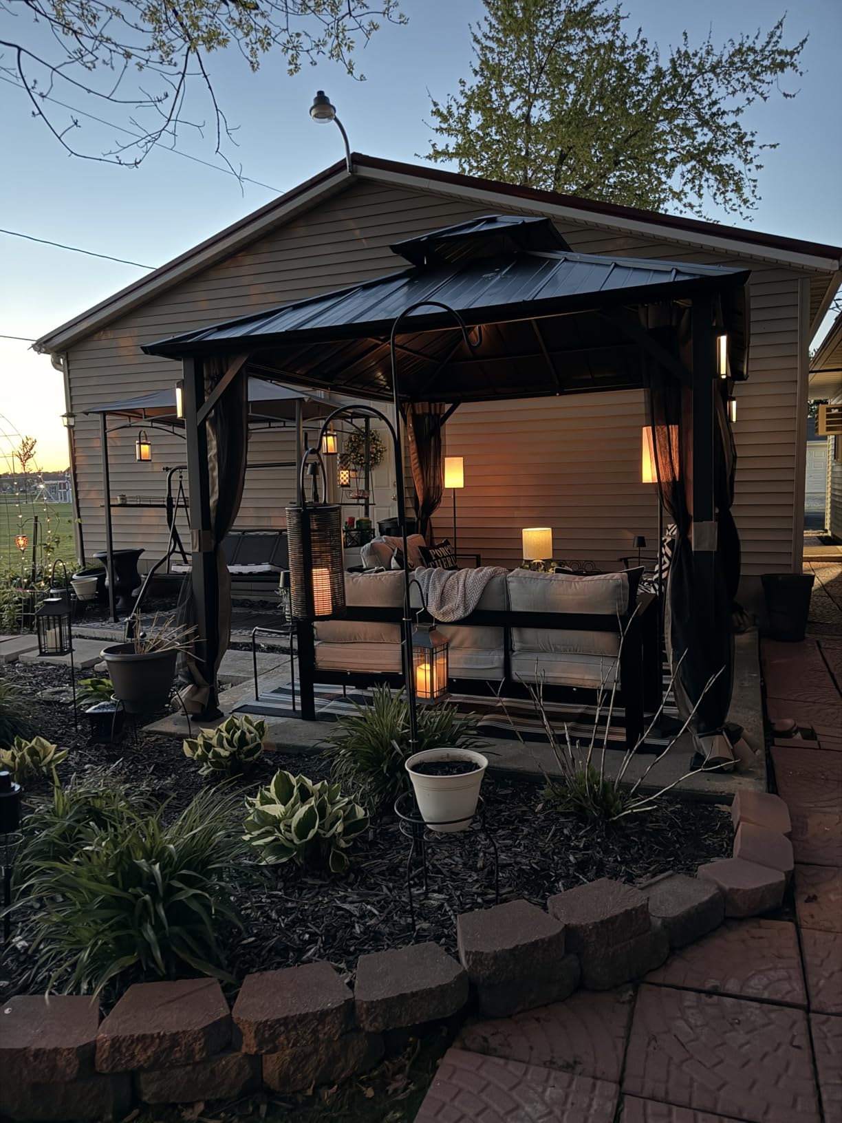 Modern Shade The Horizon Hardtop Gazebo 10' x 12' with 4 LED Lights, Permanent Outdoor Gazebo with Galvanized Steel Double Roof, Grill Pavilion with Decor Hooks, Mosquito Nettings, Black customer photo 2