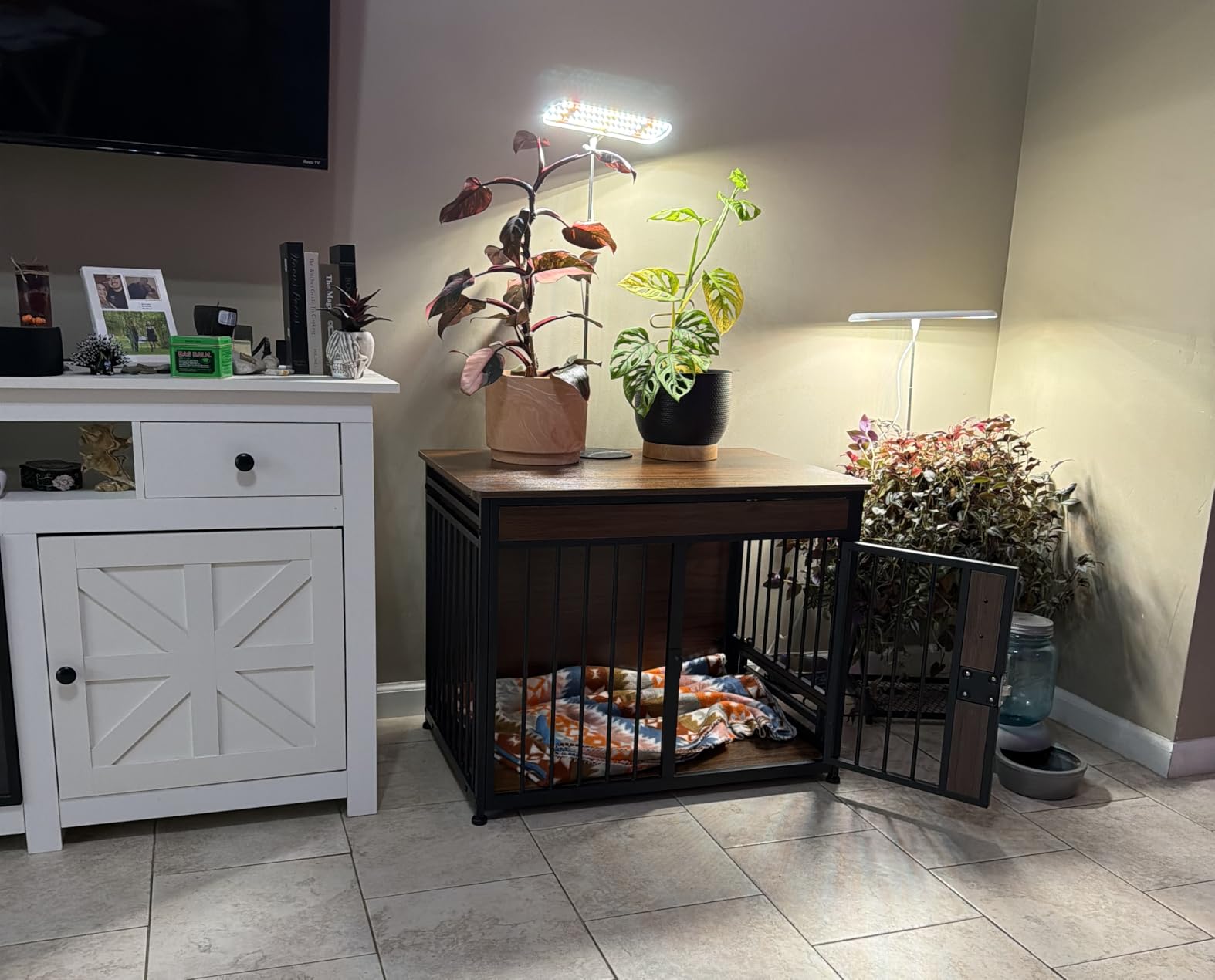 Amazon Basics Furniture Style Dog Crate, Two Bowls Included, 41 x 23.6 x 29.5 inches, Walnut customer photo 1