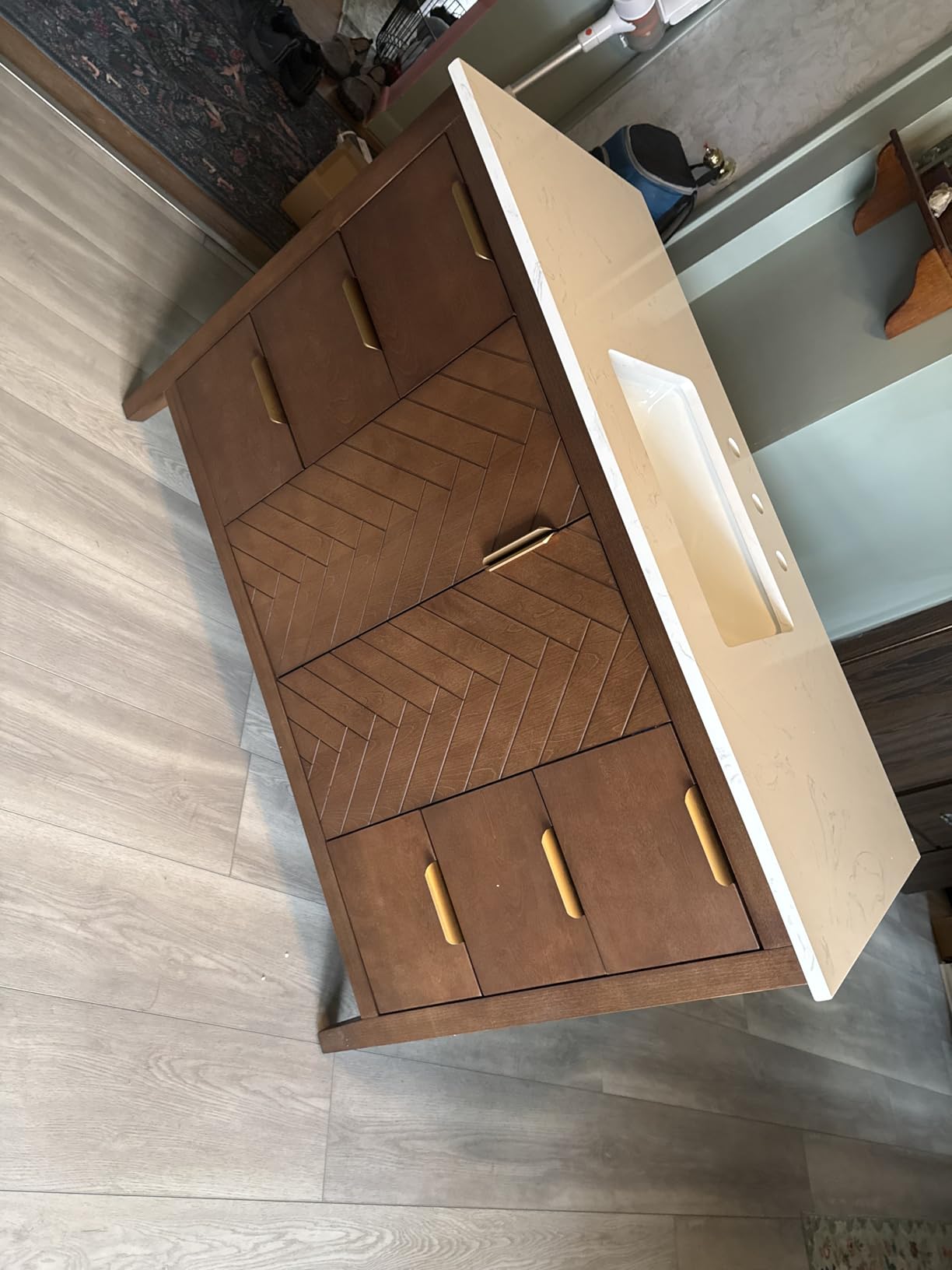 60 Inch Bathroom Vanity with Double Sink, Modern Solid Wooden Frame Bathroom Sink Cabinet with Soft Closing Doors & Dovetail Drawers, Quartz Countertop, Adjustable Feet, Steel Blue customer photo 1