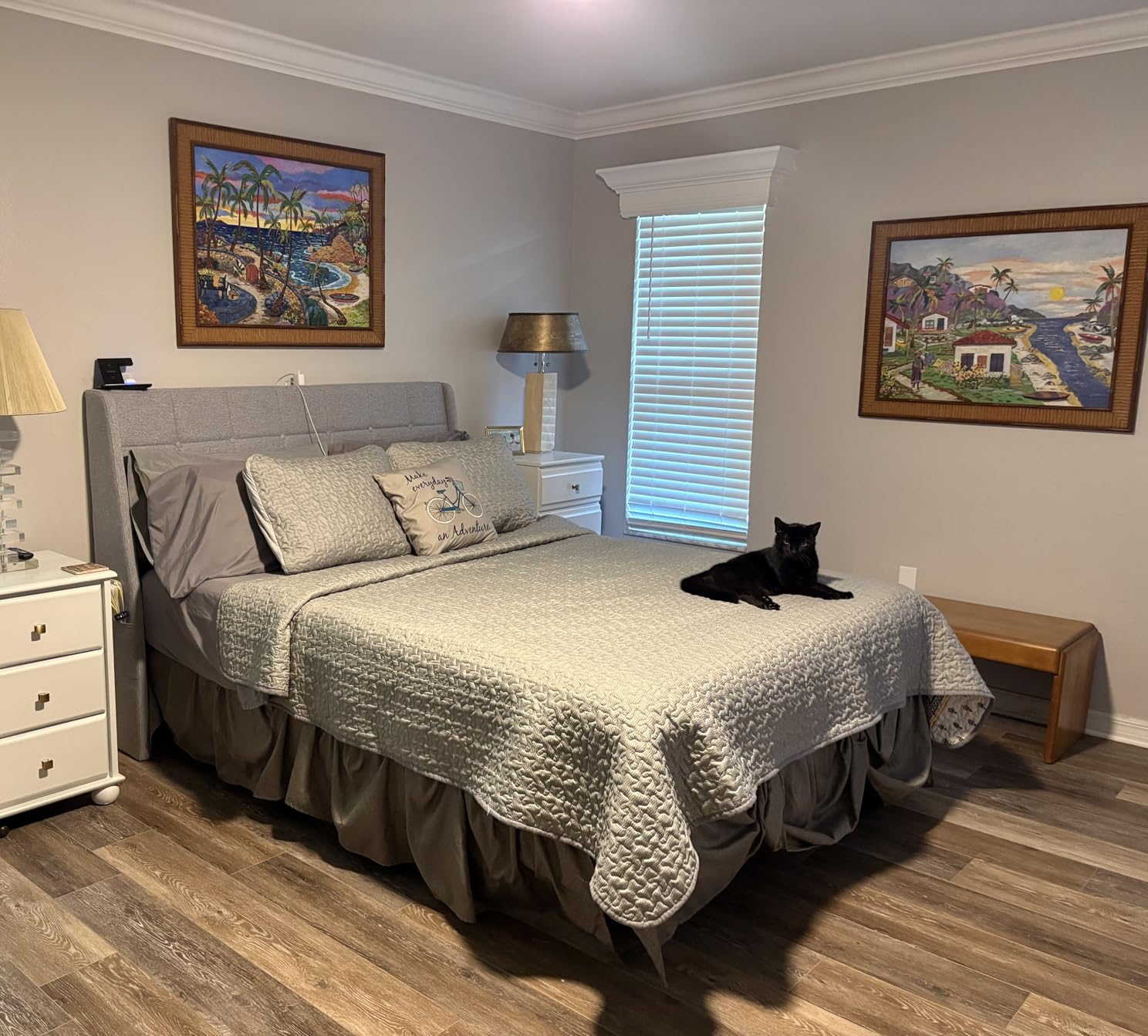 Ergonomic Upholstered Headboard Queen Size w/Charging Station, Linen Wingback Headboards w/Storage Pocket, Queen Headboard Only, Bed Frame Adapters, Sturdy Stable Solid Wood Bed Head Board, Light Grey customer photo 1