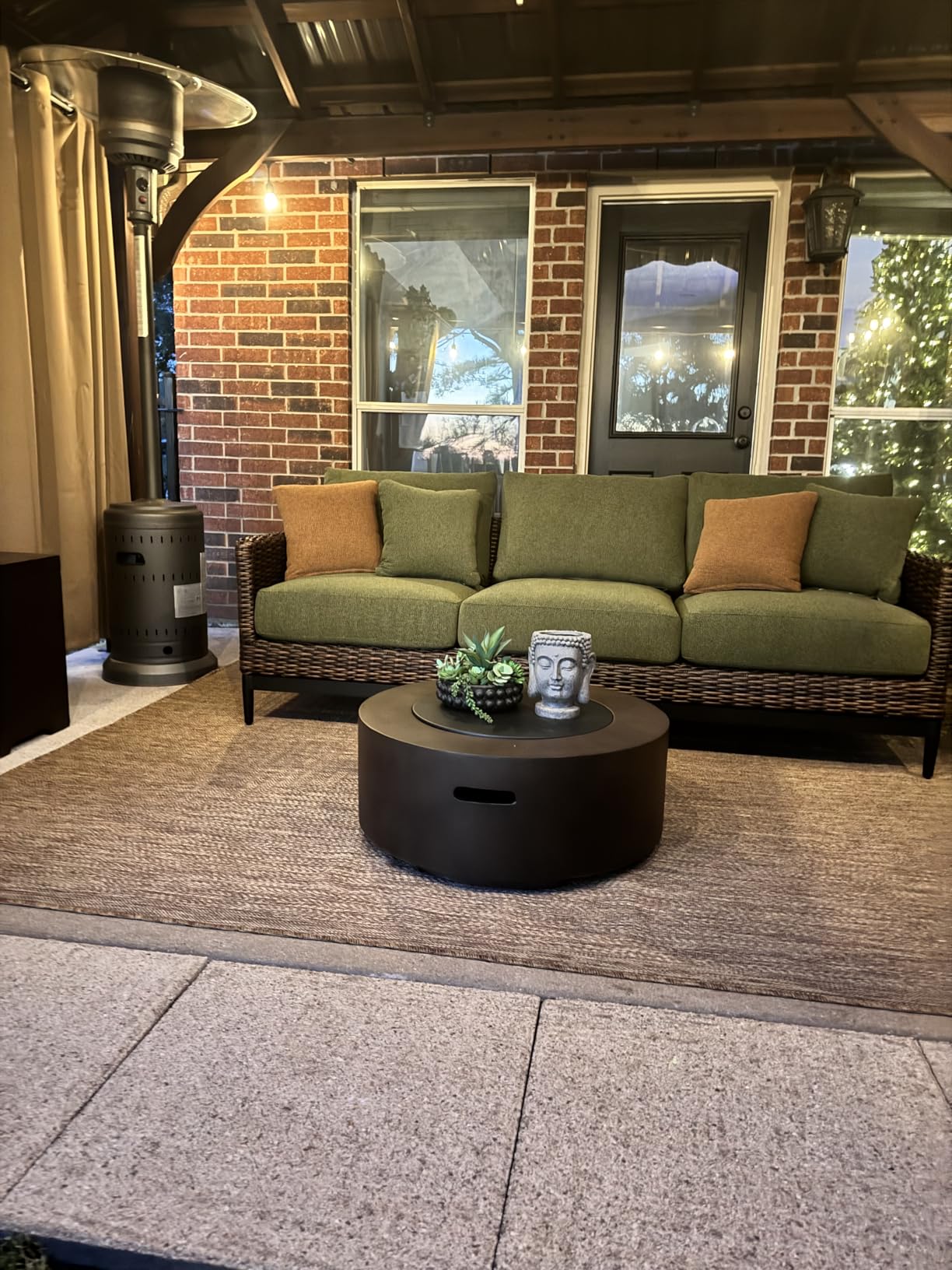 Signature Design by Ashley Horizon Hall Vintage Outdoor Nuvella Weather Resistant Fabric, Resin Wicker Sofa with Cushion and 2 Accent Pillows, Green & Dark Brown customer photo 2