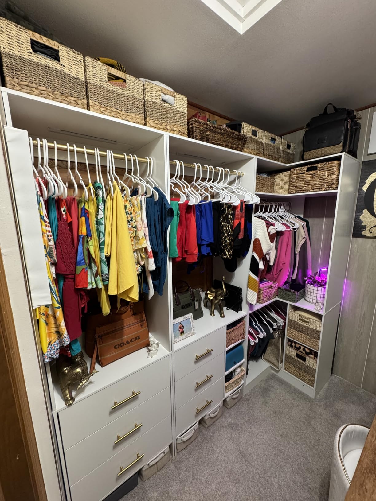 Aheaplus Closet System with 6 Drawers, 4 Hanging Rods & Corner Tower, Corner Closet System with Hanging, 92.6