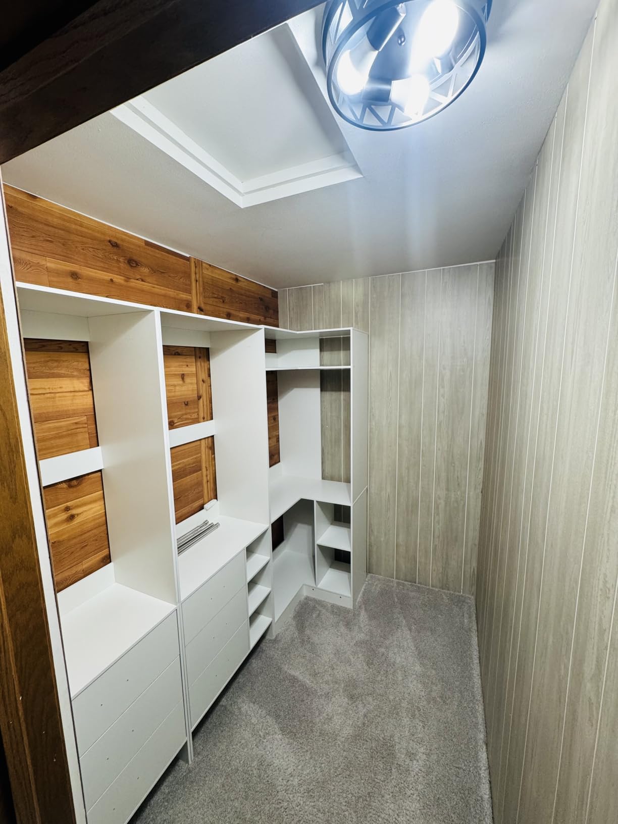 Aheaplus Closet System with 6 Drawers, 4 Hanging Rods & Corner Tower, Corner Closet System with Hanging, 92.6