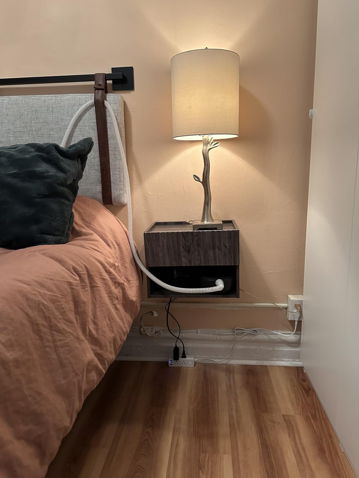 Floating Nightstand Bedroom Bedside Table - Floating Night Stand Set 2 for Small Spaces, Wall Mounted Cabinet with Storage Drawer, Brown Modern Night Stand for Dorm Hallway Entryway customer photo 1