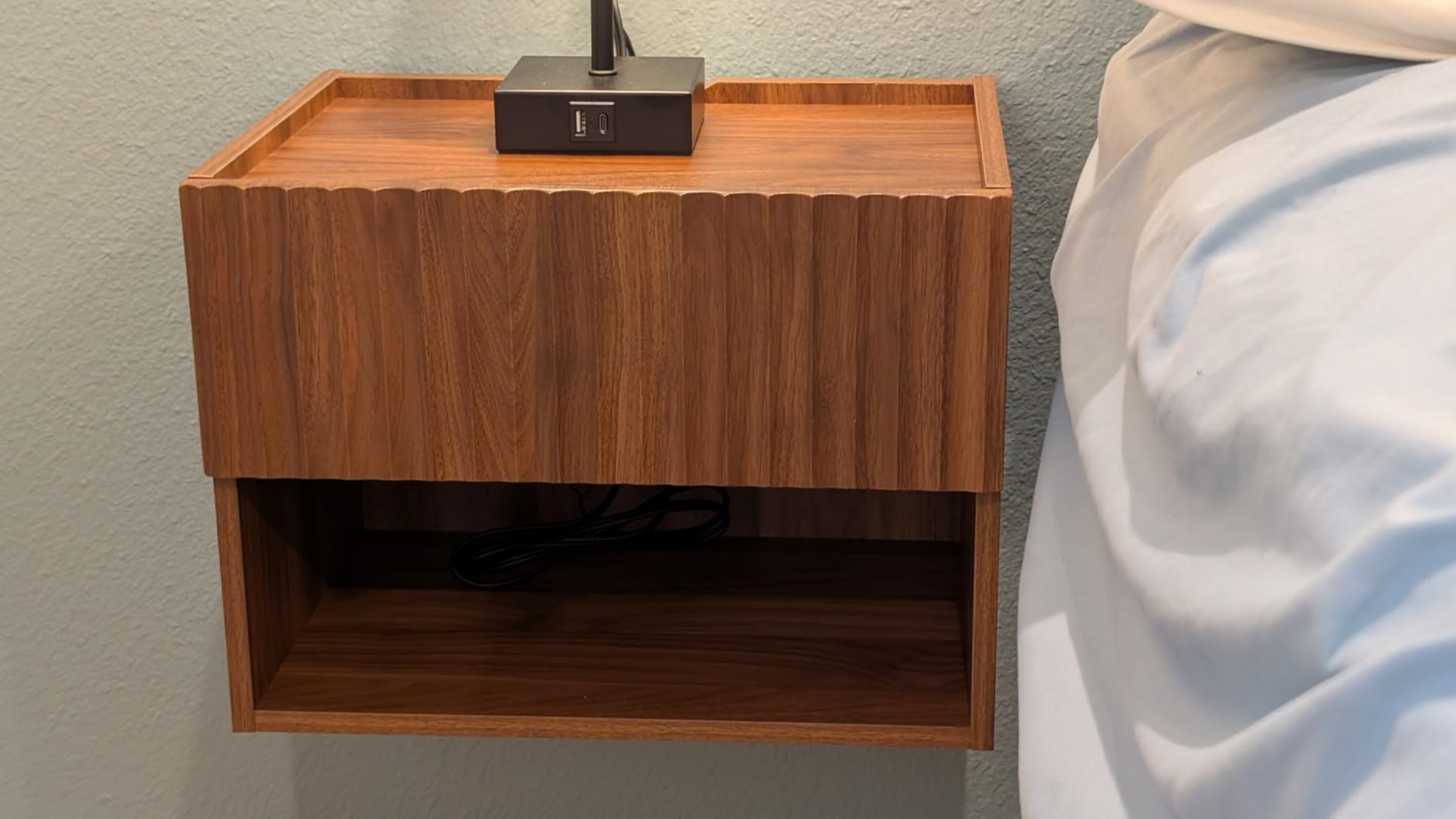 Floating Nightstand Bedroom Bedside Table - Floating Night Stand Set 2 for Small Spaces, Wall Mounted Cabinet with Storage Drawer, Brown Modern Night Stand for Dorm Hallway Entryway customer photo 2