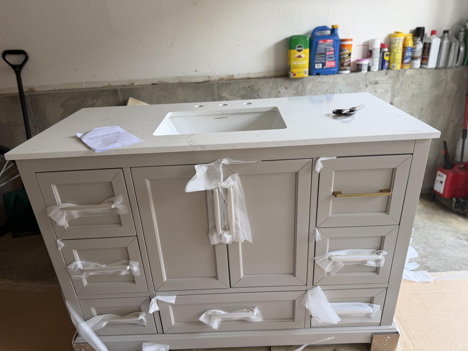 36 Inch Bathroom Vanity with Sink Combo, Solid Wood Frame with Mable Top &Backspalsh, Fully-Assembled with Soft-Closing Doors & 4 Drawers, Greige customer photo 1