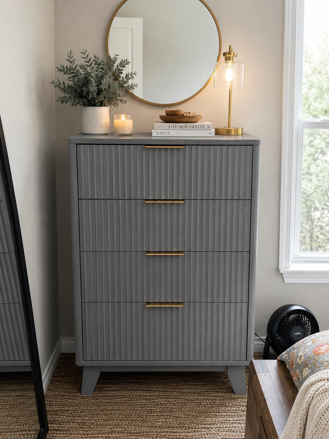 VINGLI Fluted Dresser for Bedroom, 6 Drawer Dresser with Rounded Edges, Mid Century Modern Dressers Natural Wood Color, 46.8