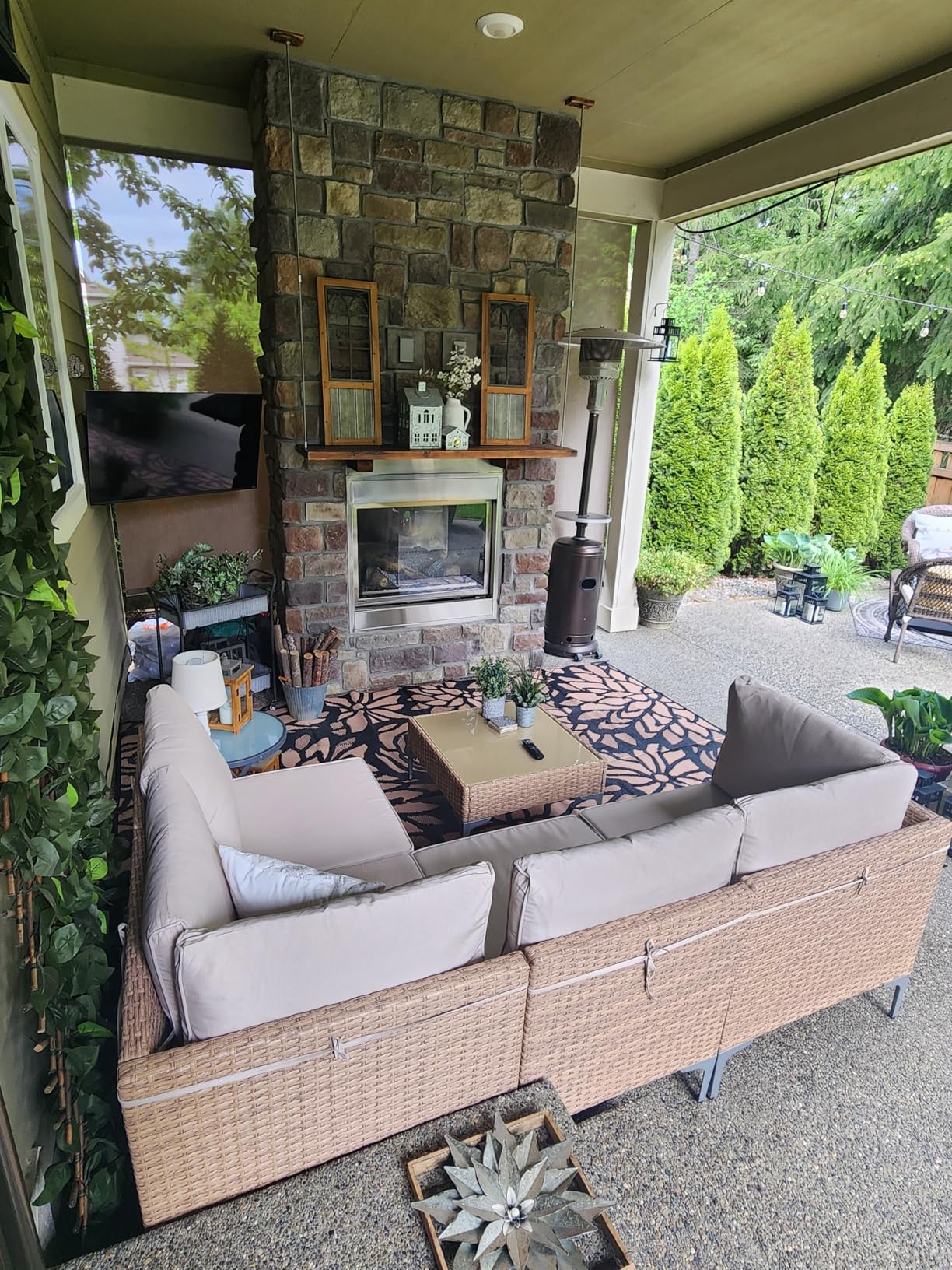 5-Piece Patio Furniture Set, Outdoor Wicker Sectional Sofa with Coffee Table, Anti-Slip & Thick All-Weather Cushions for Party, Garden, Backyard, Beige customer photo 1
