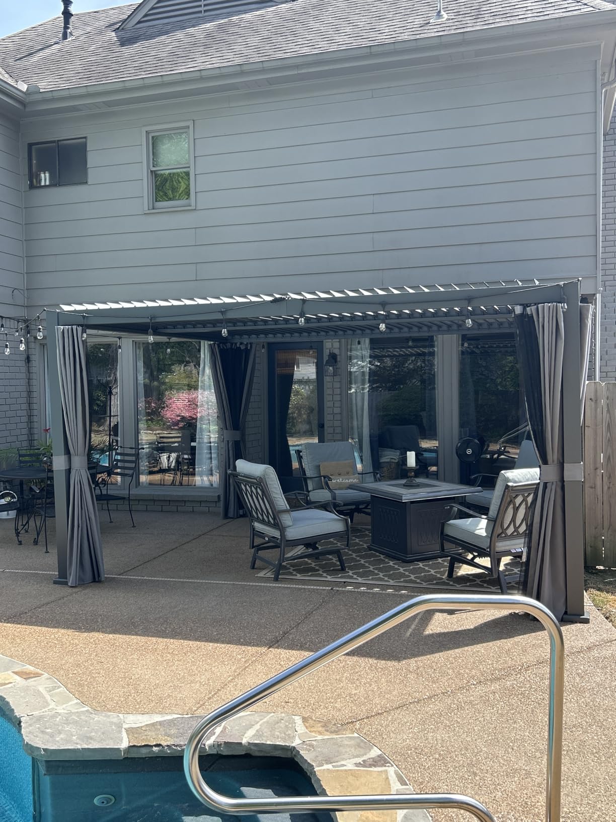 Aoxun Louvered Pergola 12' x 16' Outdoor Aluminum Pergola Adjustable Roof, with Waterproof Curtains and Nets, for Decks, Gardens, Gray customer photo 1