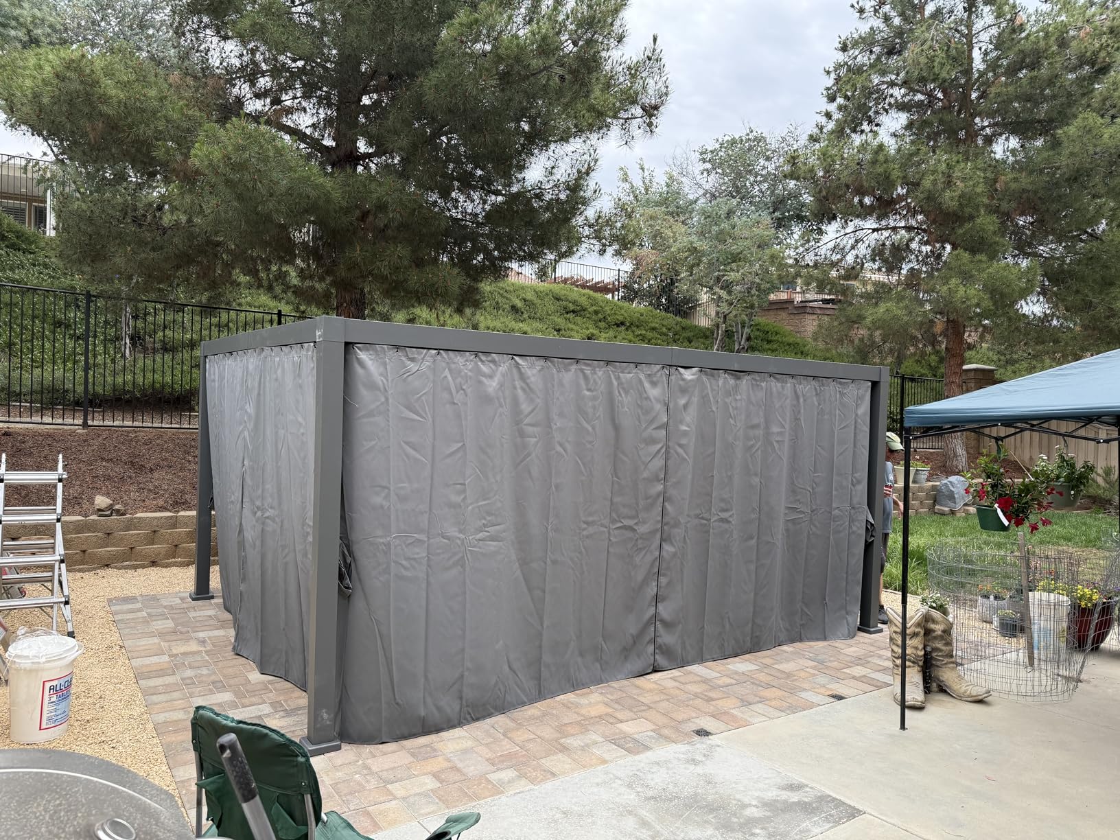 Aoxun Louvered Pergola 12' x 16' Outdoor Aluminum Pergola Adjustable Roof, with Waterproof Curtains and Nets, for Decks, Gardens, Gray customer photo 2