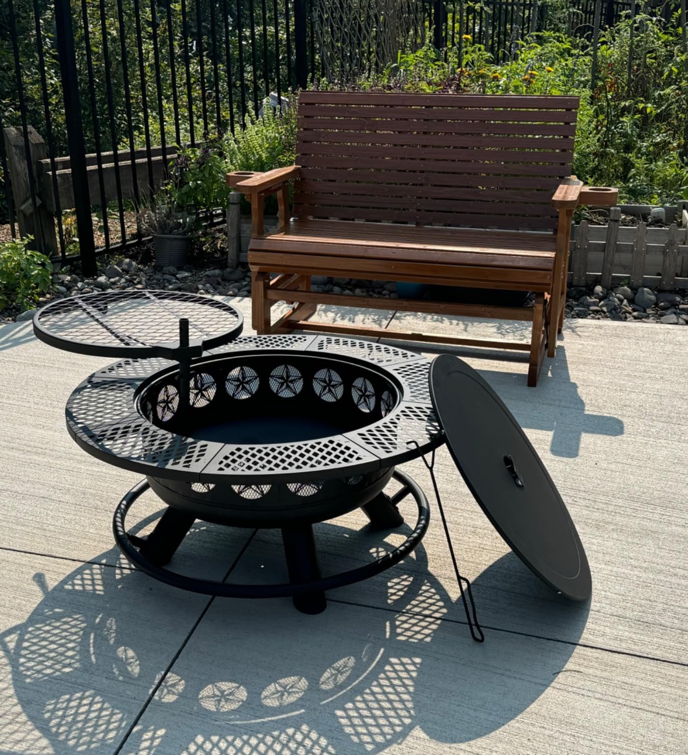 Verdeluxe 47 Inch Outdoor Fire Pit with 2 Grills, Extra Large BBQ Firepits for Outside, Metal Round Fire pits with Lid&Fire Poker,3 in 1 Wood Burning Outdoor Fireplaces for Backyard,Patio,Bonfire customer photo 2