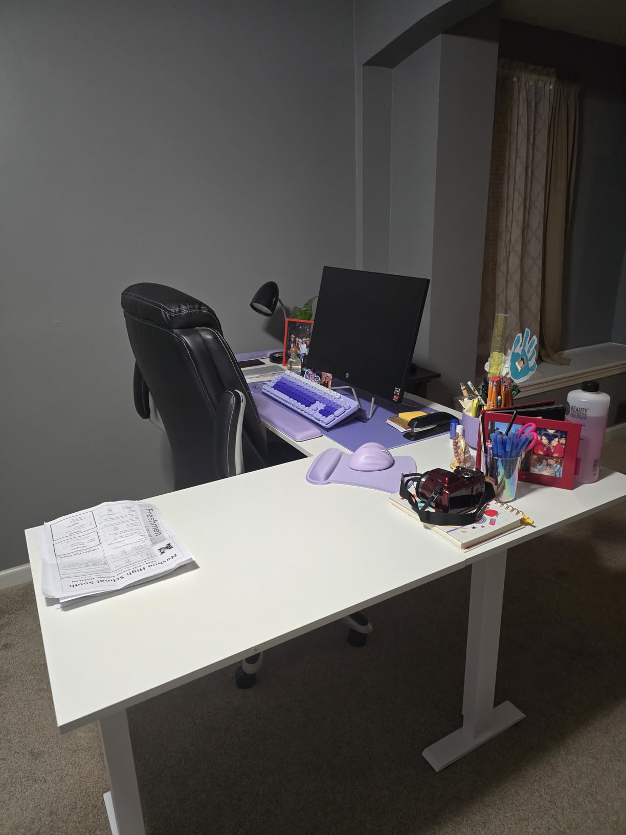 Casaottima 63 Inch L Shaped Electric Standing Desk, Home Office, White customer photo 2