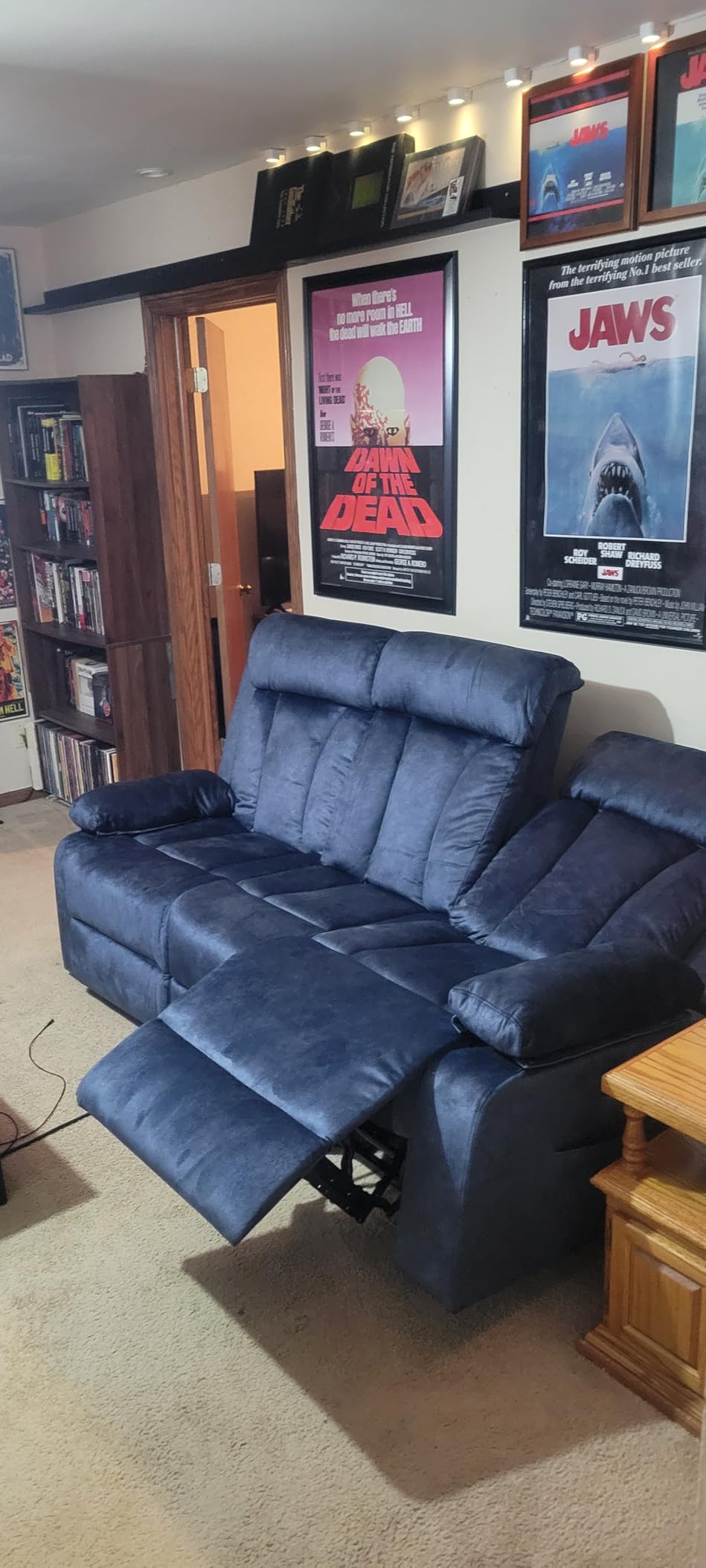 Power Reclining Sofa with Heat and Massage, Electric Reclining Couch with Drop Down Table,Cup Holders, Dual Ports, Wall Hugger Recliner Sofa for Living Room,Home Theater (Blue, Sofa) customer photo 2