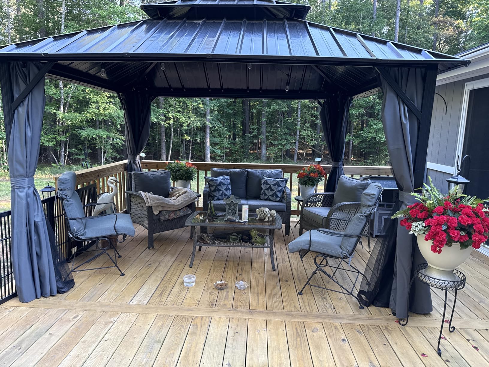 Aoxun 10x12 Gazebo Hardtop Gazebo with Double Galvanized Steel Roof Outdoor Pavilion with Breathable Netting and Privacy Curtain for Backyard (Gray) customer photo 2