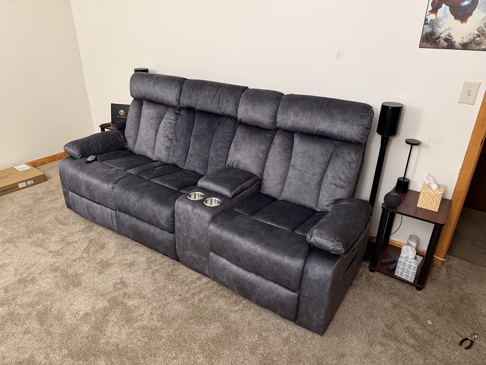 GUEAPY Power Reclining Sofa with Massage & Heat, 3 Seater Power Recliner Sofa Couch with USB & Type-C Ports, Center Console, Cup Holders & Storage for Living Room & Home Theater RV (Charcoal Grey) customer photo 1
