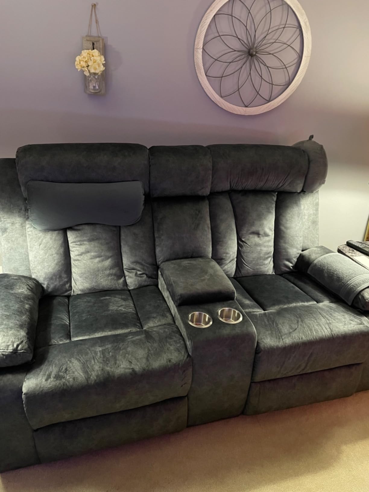 GUEAPY Power Reclining Sofa with Massage & Heat, 3 Seater Power Recliner Sofa Couch with USB & Type-C Ports, Center Console, Cup Holders & Storage for Living Room & Home Theater RV (Charcoal Grey) customer photo 2