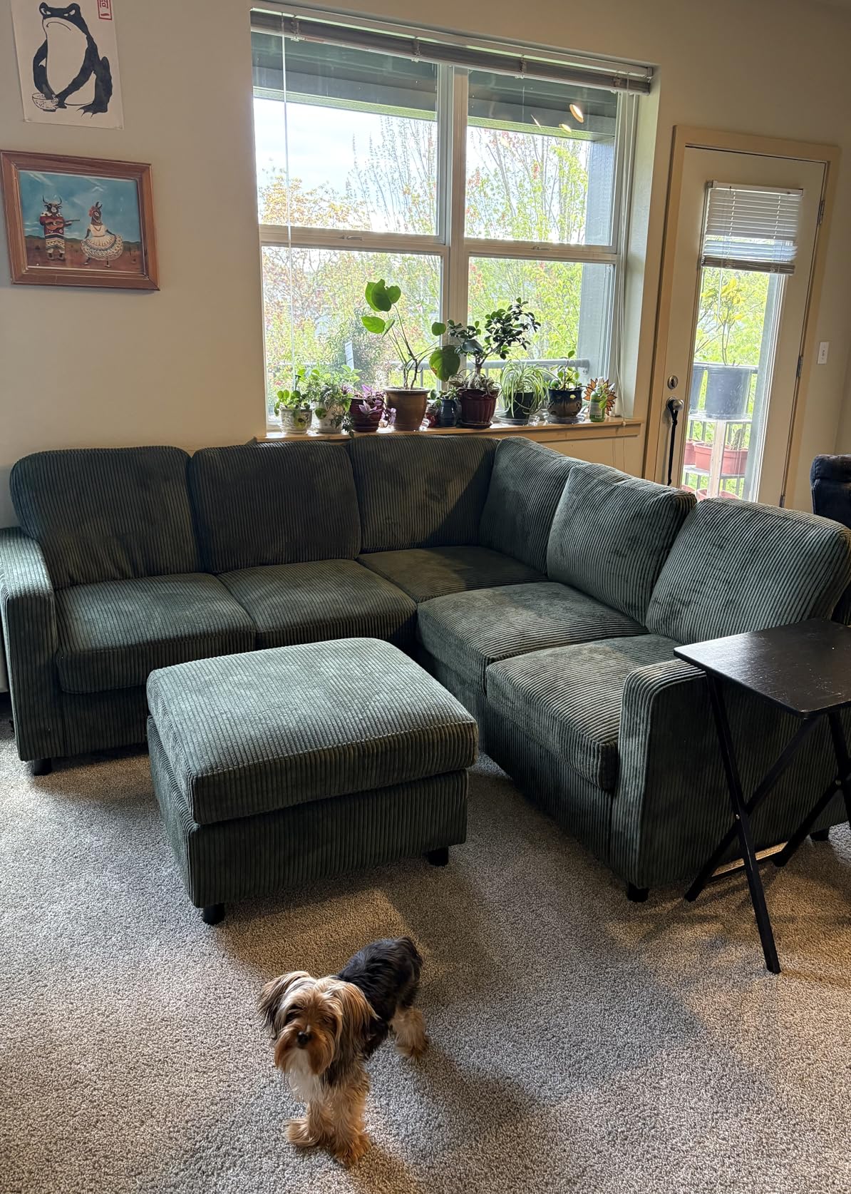 HONBAY Corduroy Sectional Sofa with Storage L-Shaped Sectional Couches for Living Room 6 Seater Sectional Sofa, Green customer photo 1