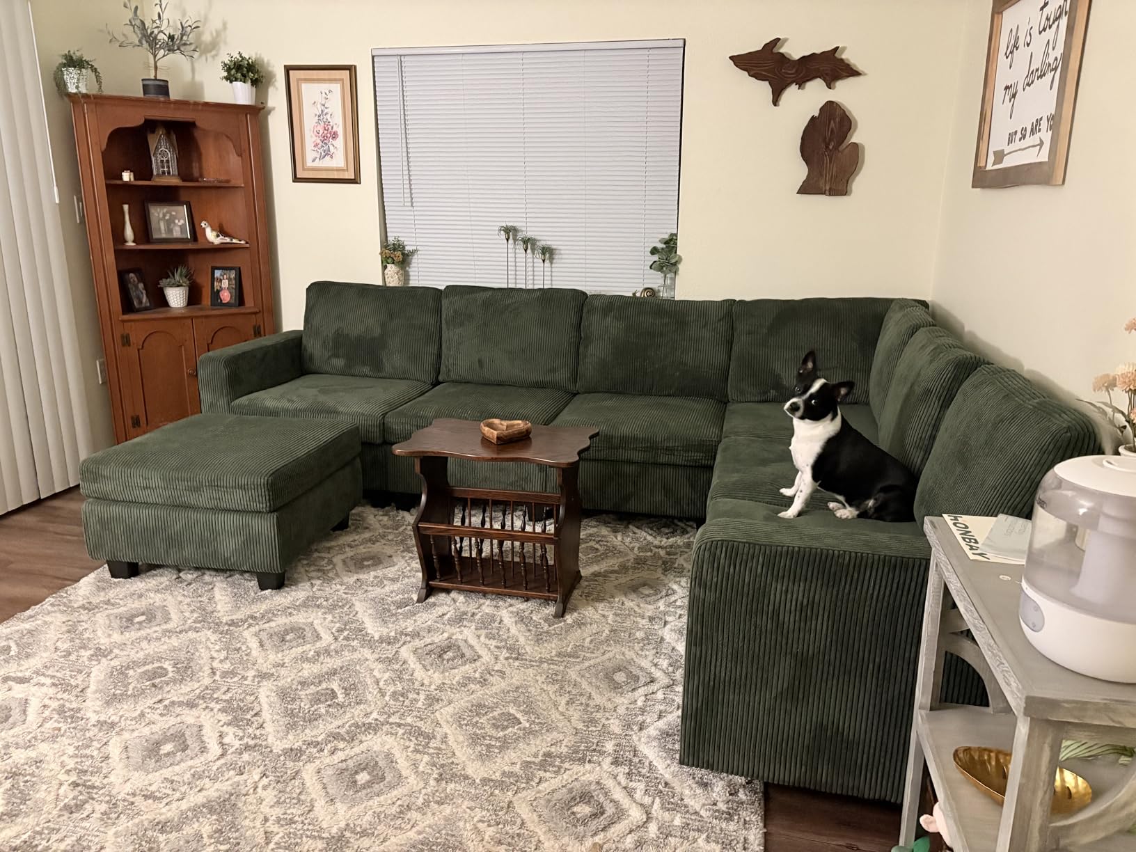 HONBAY Corduroy Sectional Sofa with Storage L-Shaped Sectional Couches for Living Room 6 Seater Sectional Sofa, Green customer photo 2