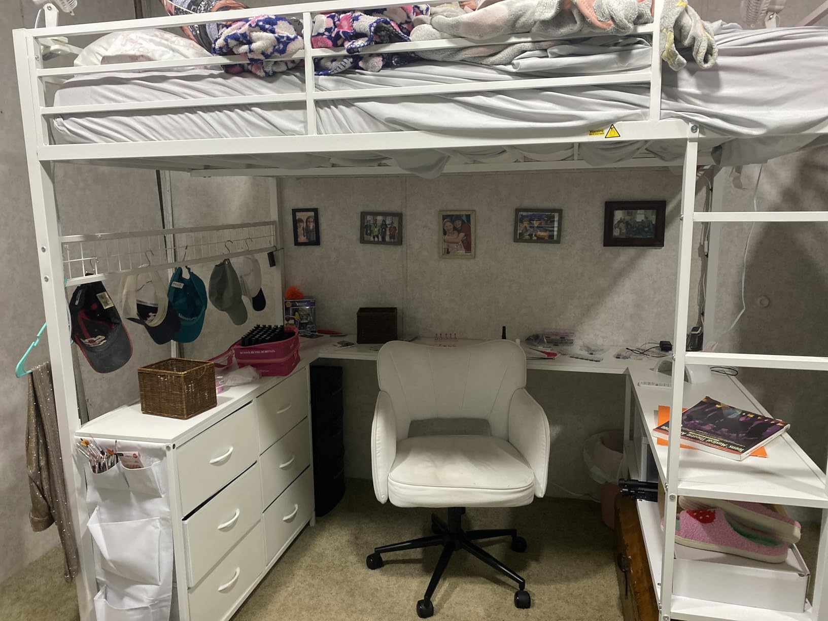 ADORNEVE Loft Bed Full Size with U-Shaped Desk, 6 Storage Drawers, Power Outlet, LED Metal Loft Bed with 2 Storage Shelves, Safety Guardrail & Ladders, White customer photo 2
