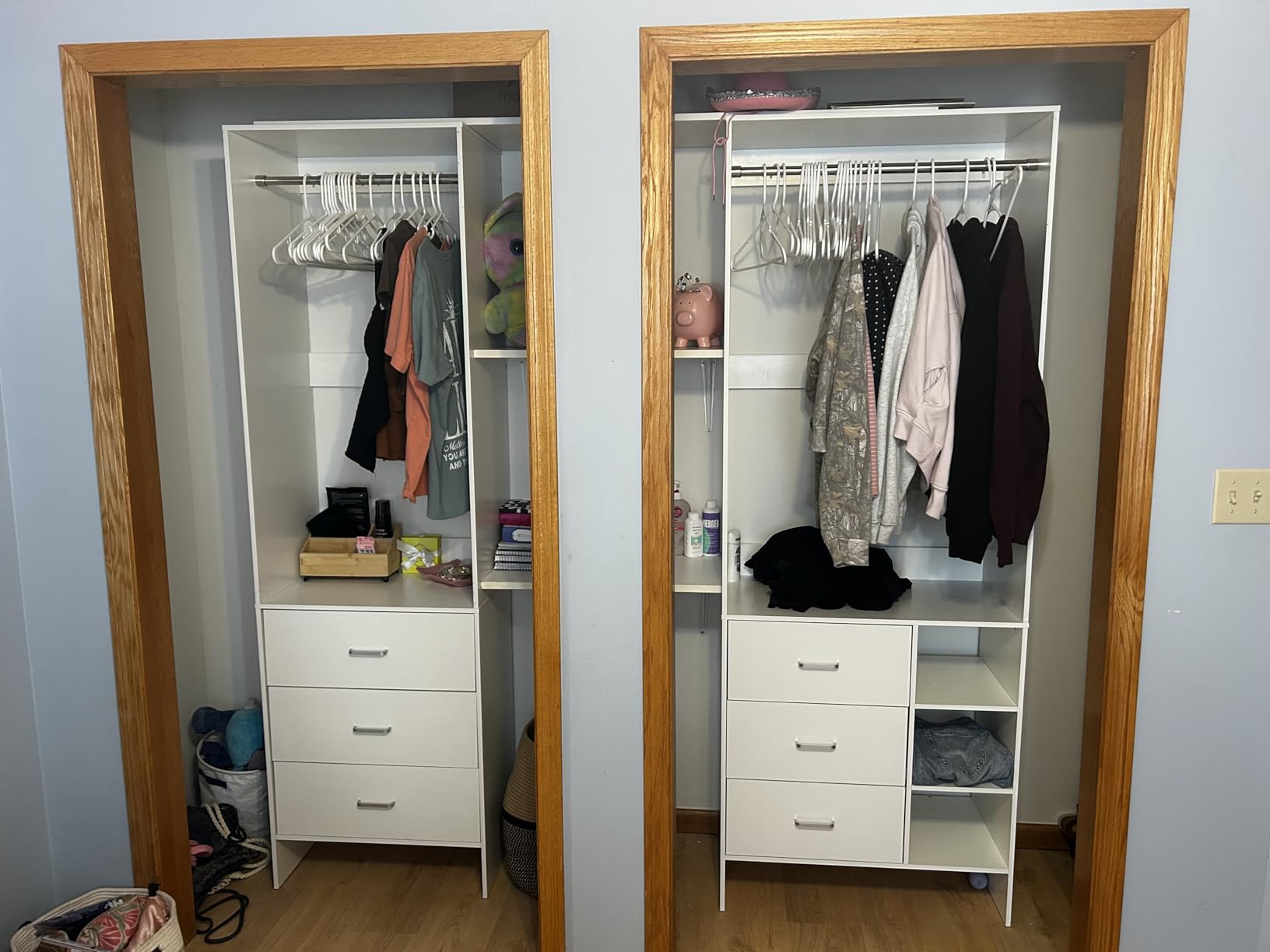 Aheaplus Closet System with 6 Drawers, 4.5ft Wood Closet Organizer System, Walk-in Closet or Small Closets Wardrobe, Clothes Rack with Hanging Rods, Set of 2, White customer photo 1