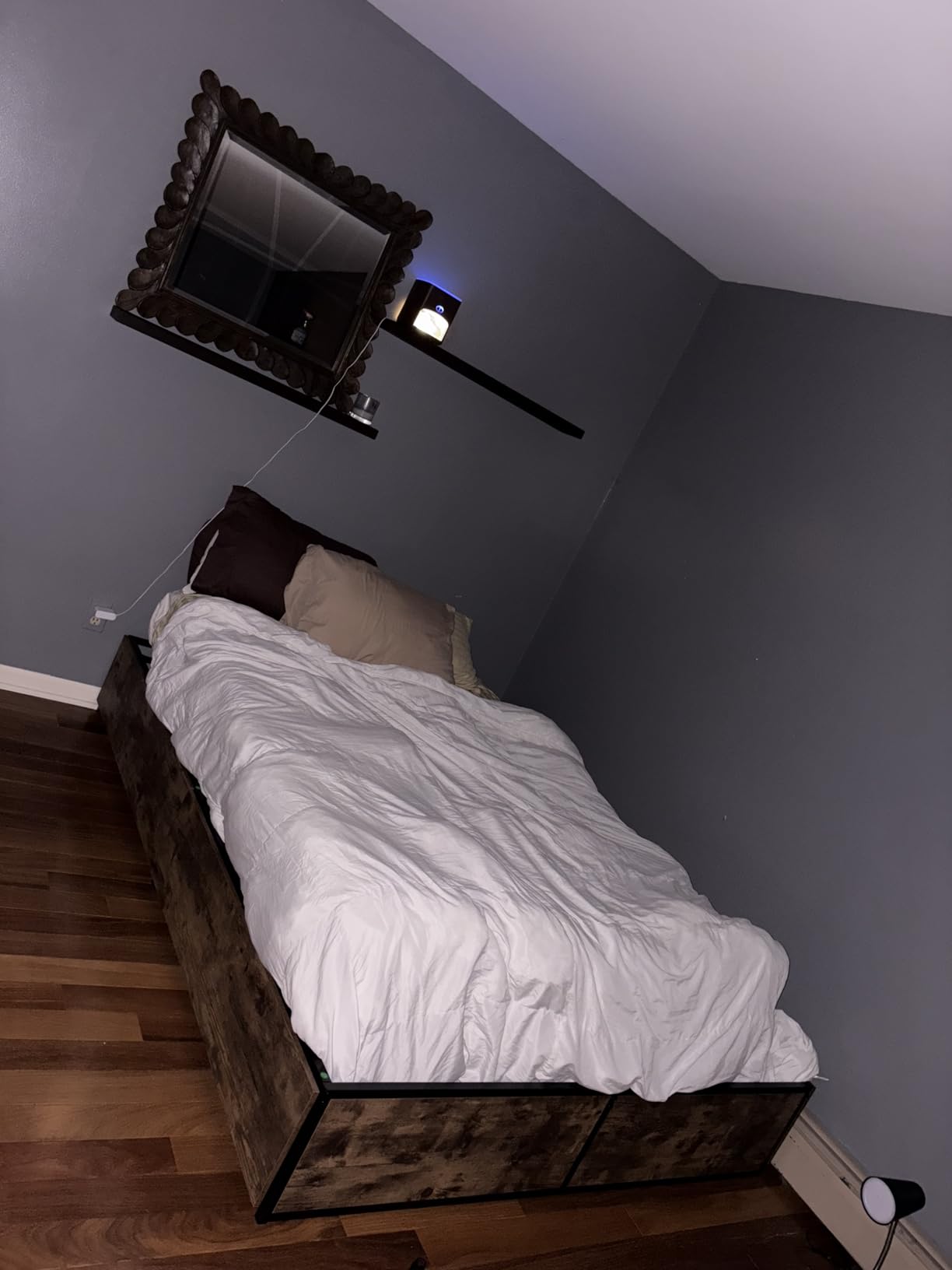 SHA CERLIN Queen Platform Bed Frame with 2 Large Storage Drawers - Heavy Duty Metal & Rustic Wood, Noise-Free, No Box Spring Needed, Black customer photo 2