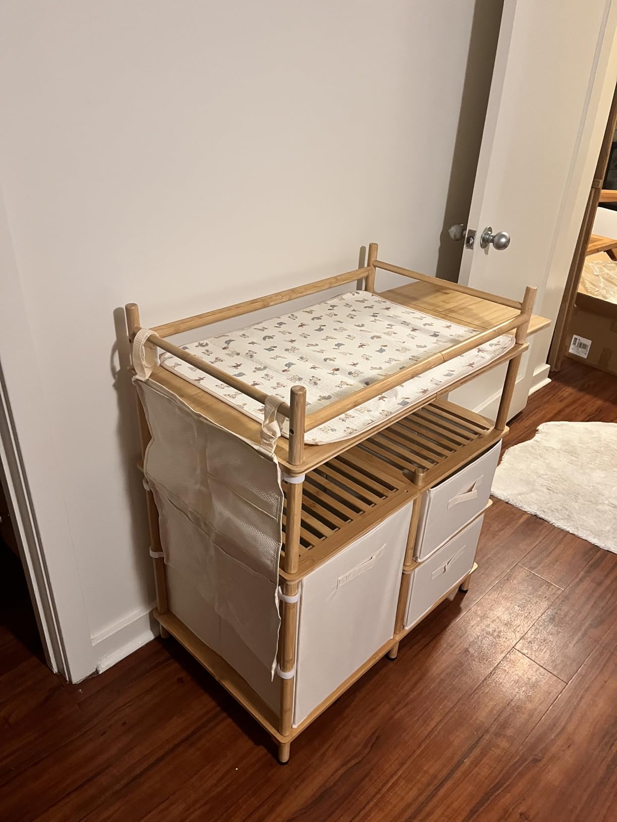 Amazer Baby Changing Table, Bamboo Baby Dresser Table with Flat Top, Diaper Changing Station with 3 Removable Storage Drawers, Large Storage Nursery Organizer Shelves with Pad, Mesh Pocket customer photo 1