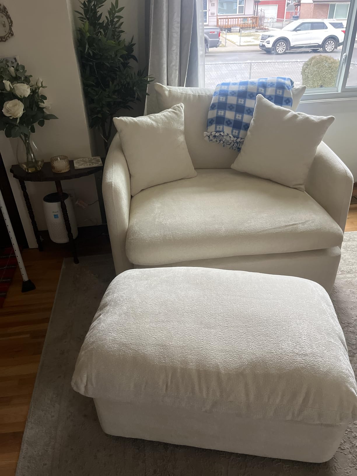 Oversized Swivel Accent Chair with Ottoman Set, Upholstered 360 Swivel Barrel Chair and A Half with Ottoman, Extra Wide Seat Lounge for Living Room, Reading, Bedrooms customer photo 1