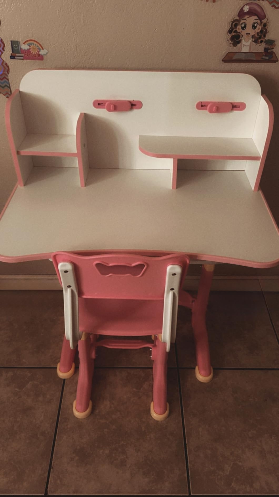 Kids Desk and Chair Set, Height Adjustable Child's School Study Writing Tables, Kids Desk with Bookstand and Storage Drawer, Widened Desktop with Desktop for Boys and Girls (Pink-F) customer photo 1