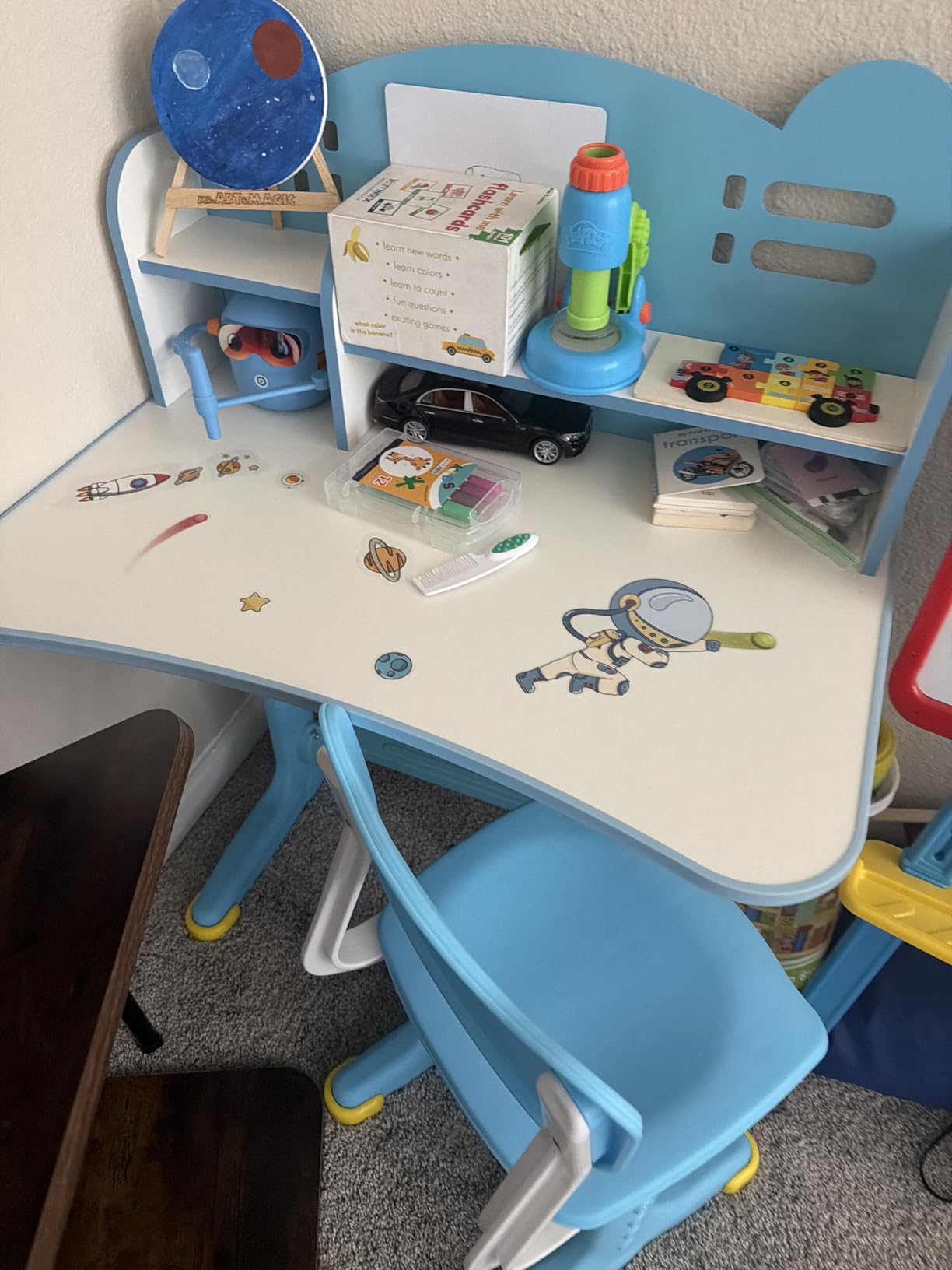 Kids Desk and Chair Set, Height Adjustable Child's School Study Writing Tables, Kids Desk with Bookstand and Storage Drawer, Widened Desktop with Desktop for Boys and Girls (Pink-F) customer photo 2