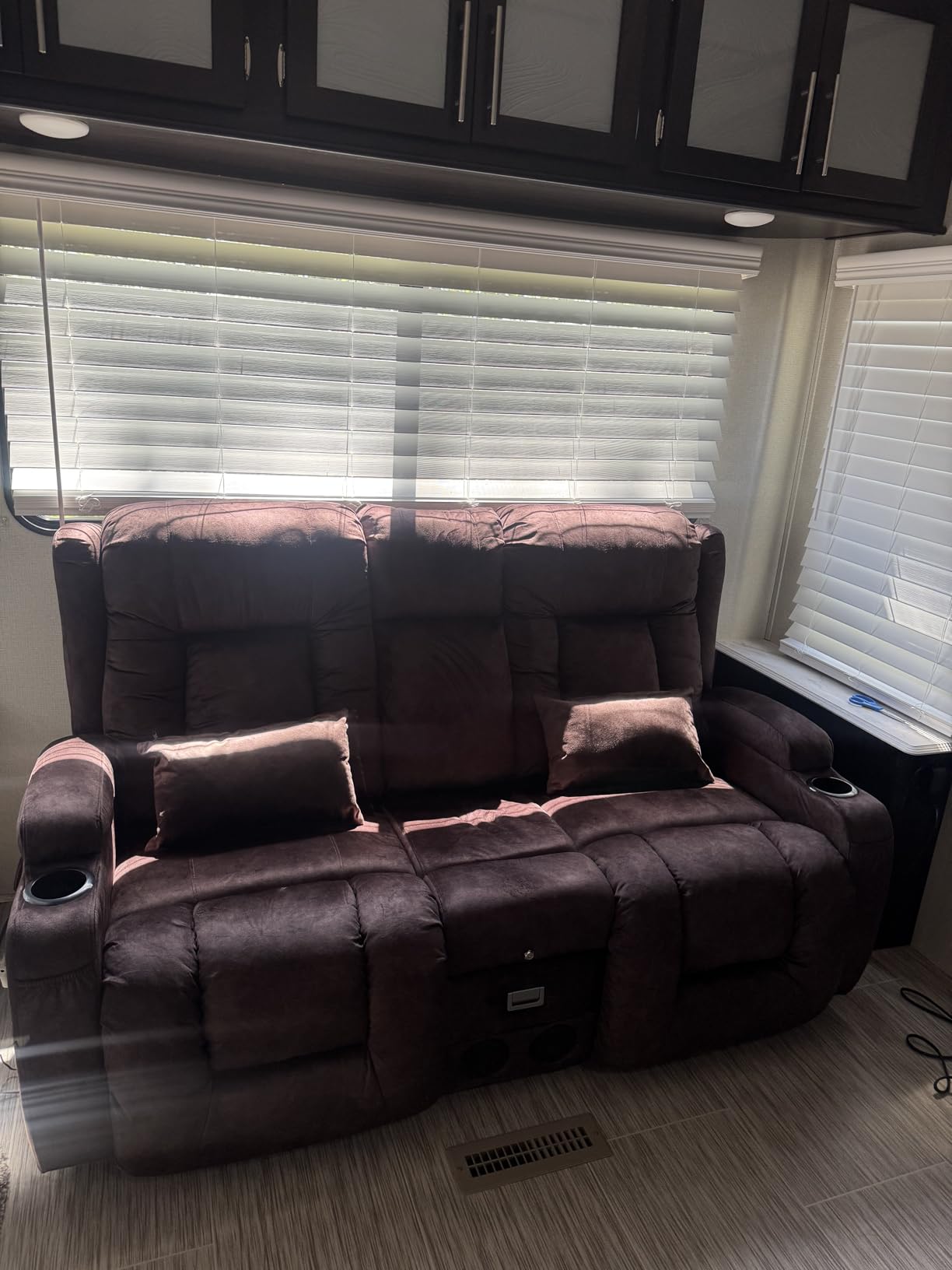 URRED Power Loveseat Recliner Sofa with Massage and Heat, Wall Hugger Reclining Loveseat with Console, RV Couch Home Theater Seating with LED Lights for Living Room (Dark Brown, 67