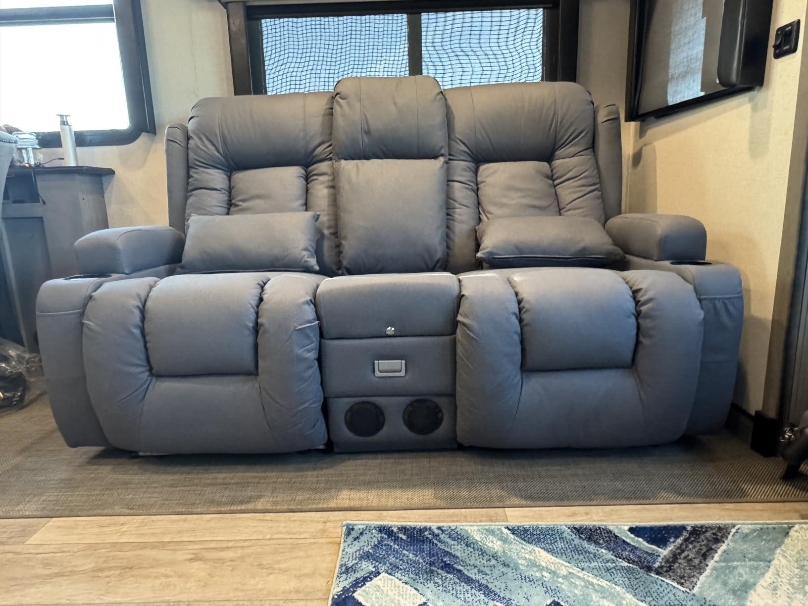 URRED Power Loveseat Recliner Sofa with Massage and Heat, Wall Hugger Reclining Loveseat with Console, RV Couch Home Theater Seating with LED Lights for Living Room (Dark Brown, 67