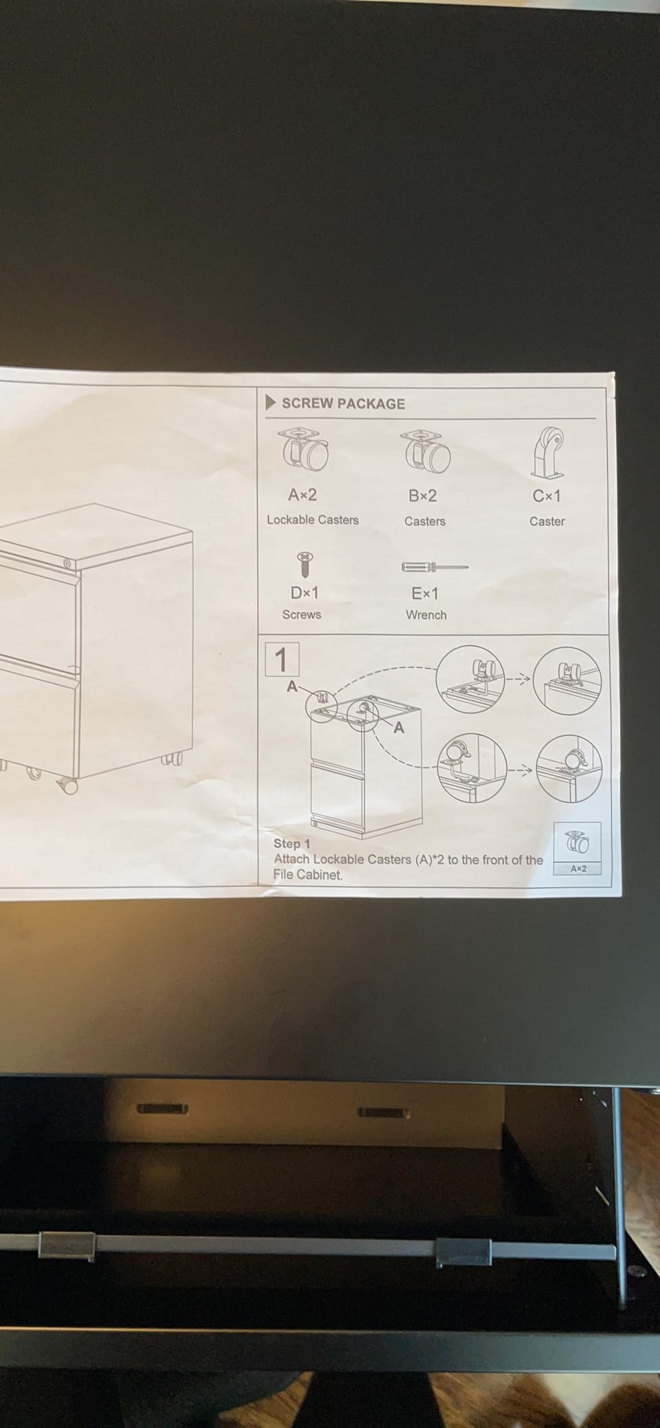 Aobabo 3 Drawer Lateral File Cabinet with Wheels, Lockable Metal Filing Cabinet for Home Office, Legal/Letter Size, Black, Required Assembled, 15.87