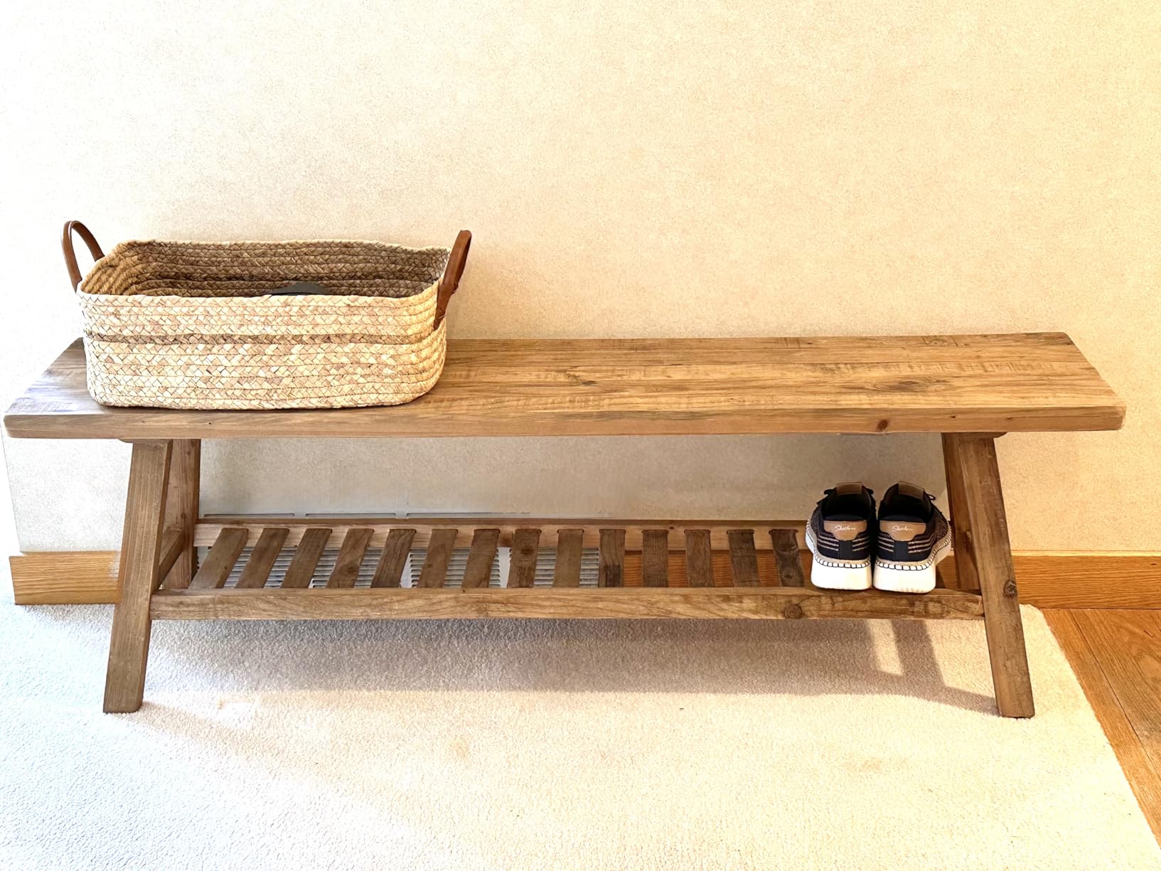 HOKYHOKY Reclaimed Solid Wood Bench-55 Inches Farmhouse Entryway Bench with Storage Shelf, Narrow Rustic Bench for Hallway, Kitchen, Bedroom, Dining customer photo 1