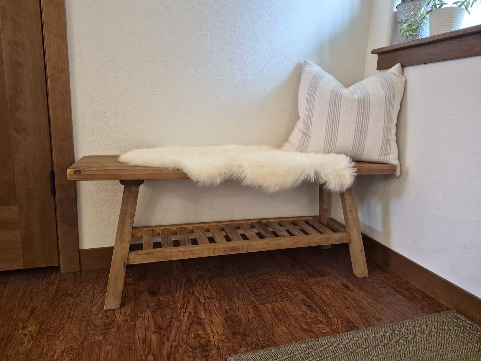 HOKYHOKY Reclaimed Solid Wood Bench-55 Inches Farmhouse Entryway Bench with Storage Shelf, Narrow Rustic Bench for Hallway, Kitchen, Bedroom, Dining customer photo 2