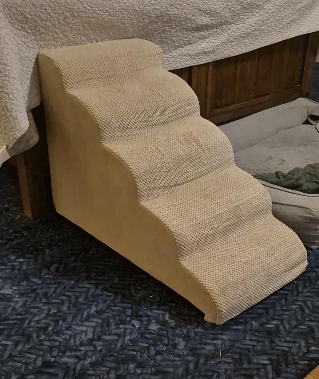 Airpanda 5 Step Dog Stairs for High Bed - Pet Steps for Small Dogs, Non-Slip Dog Ramp with Washable Cover, Pet Ladder for High Beds,Beige customer photo 2