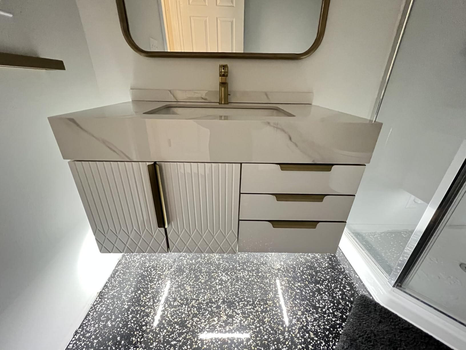 homary 60 inch Floating Bathroom Vanity with Double Sink, Modern Sintered Stone Top, Ample Storage for Master Bathroom, White customer photo 1
