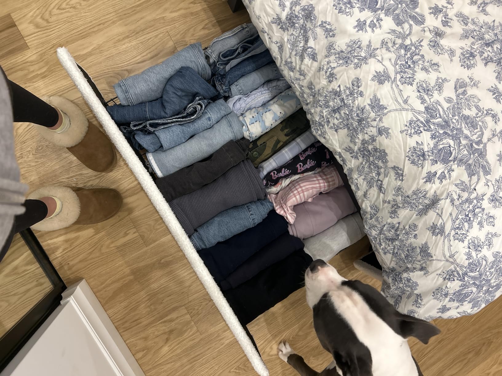 Allewie Queen Size Bed Frame with 4 Oversized Storage Drawers, Soft Teddy Fabric, Boucle Upholstered Platform Bed, Wooden Slats Support, Noise-Free, No Box Spring Needed, Easy Assembly, White customer photo 2