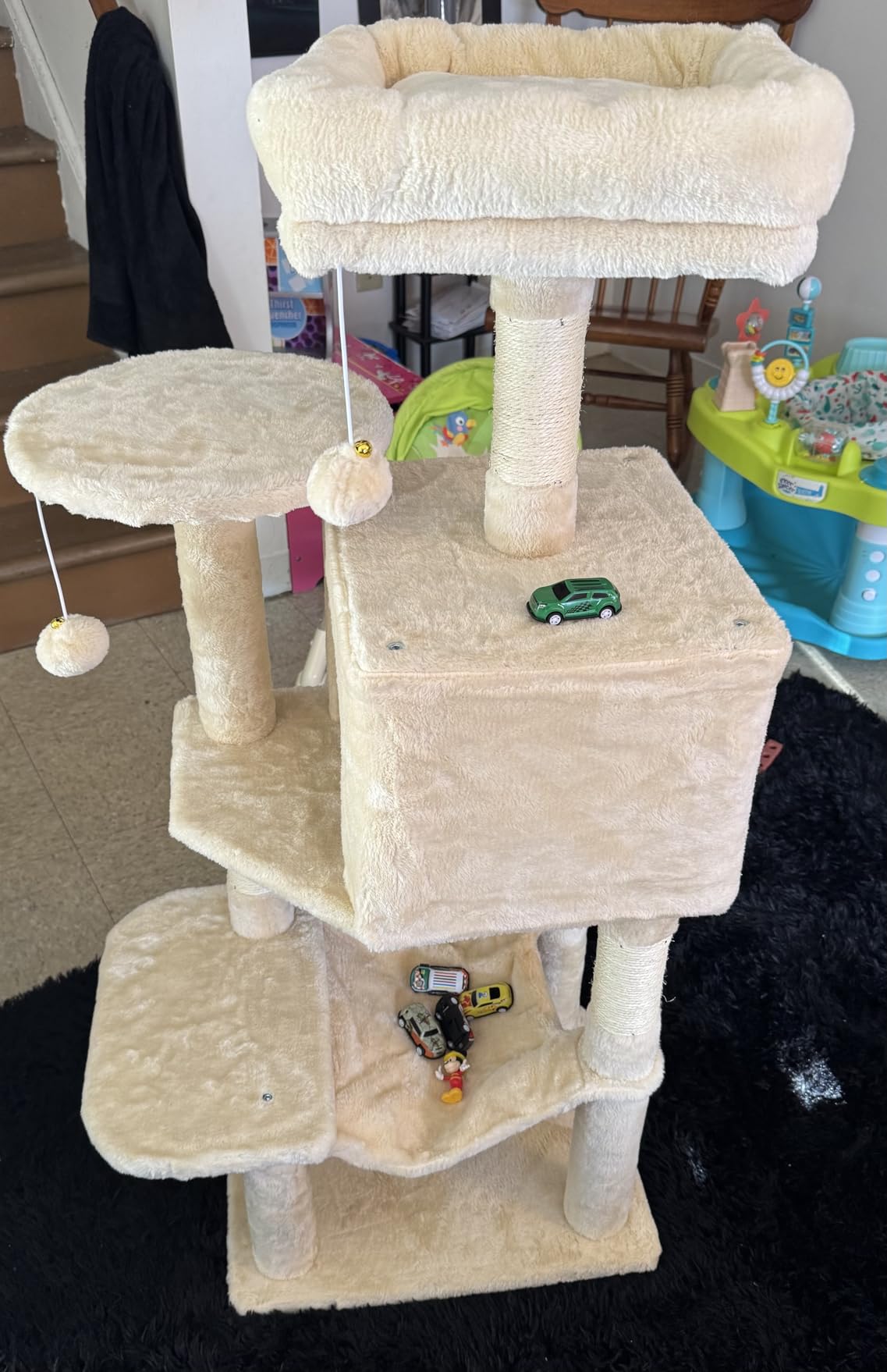 Sweetcrispy 44 Inch Cat Tree Tower, Cat Climbing Tower with Natural Sisal Scratching Posts, Hammock, Pet Condo for Indoor Cats and Kittens Play, Beige customer photo 2