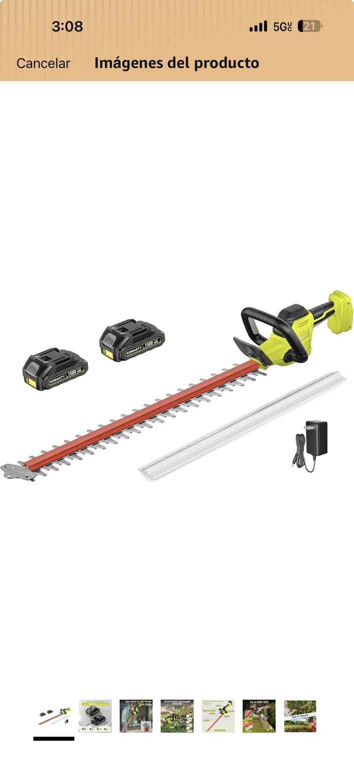 22 inch Hedge Trimmer Cordless with 2 Battery and Charger, 20V Handheld Electric Hedge Trimmer with Dual-Action Blades customer photo 1