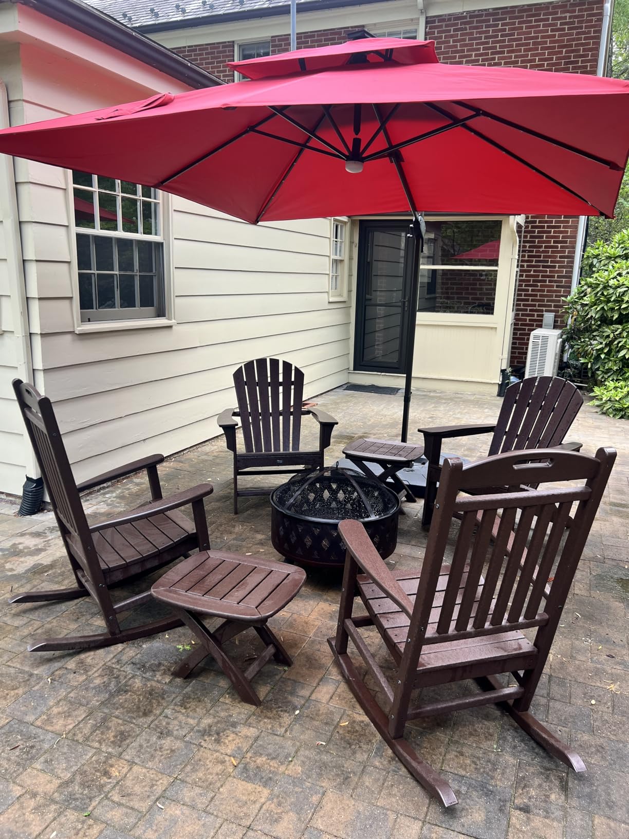 9x9 FT Outdoor Cantilever Patio Umbrella with Base Included and Solar LED Lights, Large Heavy Duty 2-Tier Square Aluminum Offset Umbrellas with 360-Degree Rotation for Pool Deck, Beige customer photo 1