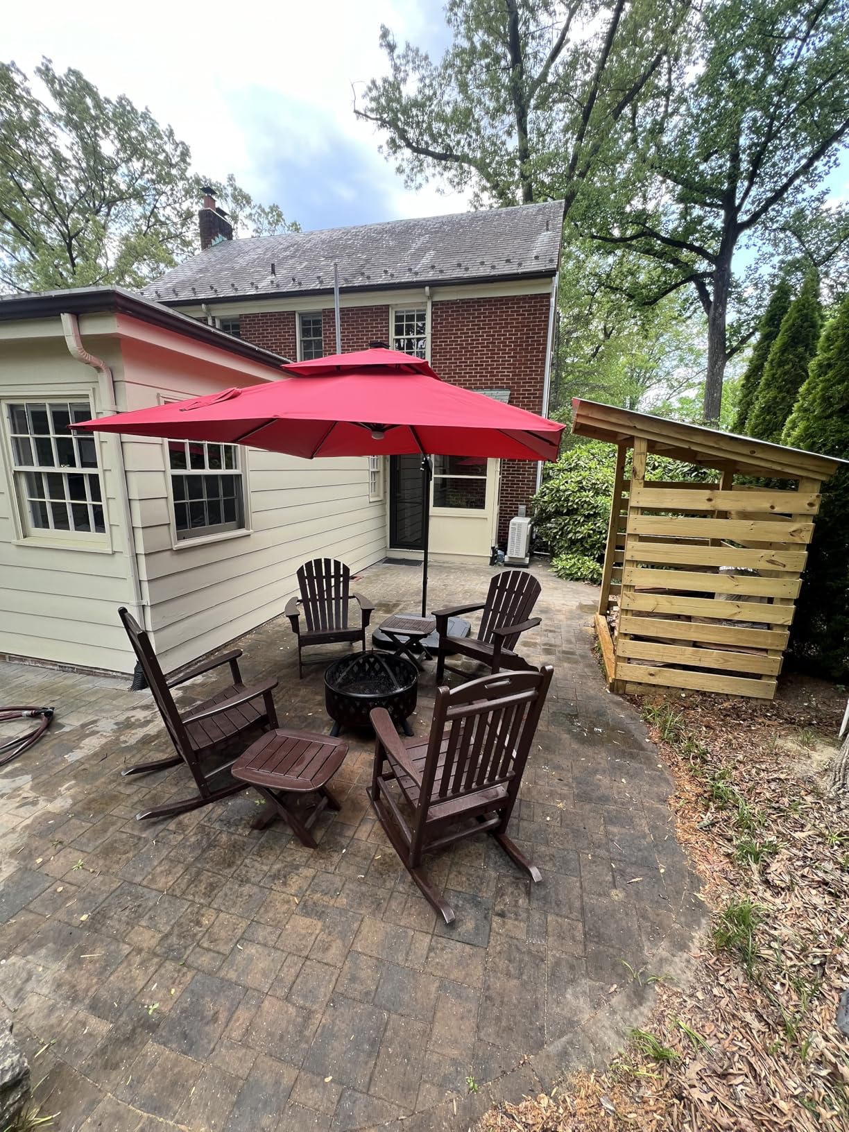 9x9 FT Outdoor Cantilever Patio Umbrella with Base Included and Solar LED Lights, Large Heavy Duty 2-Tier Square Aluminum Offset Umbrellas with 360-Degree Rotation for Pool Deck, Beige customer photo 2