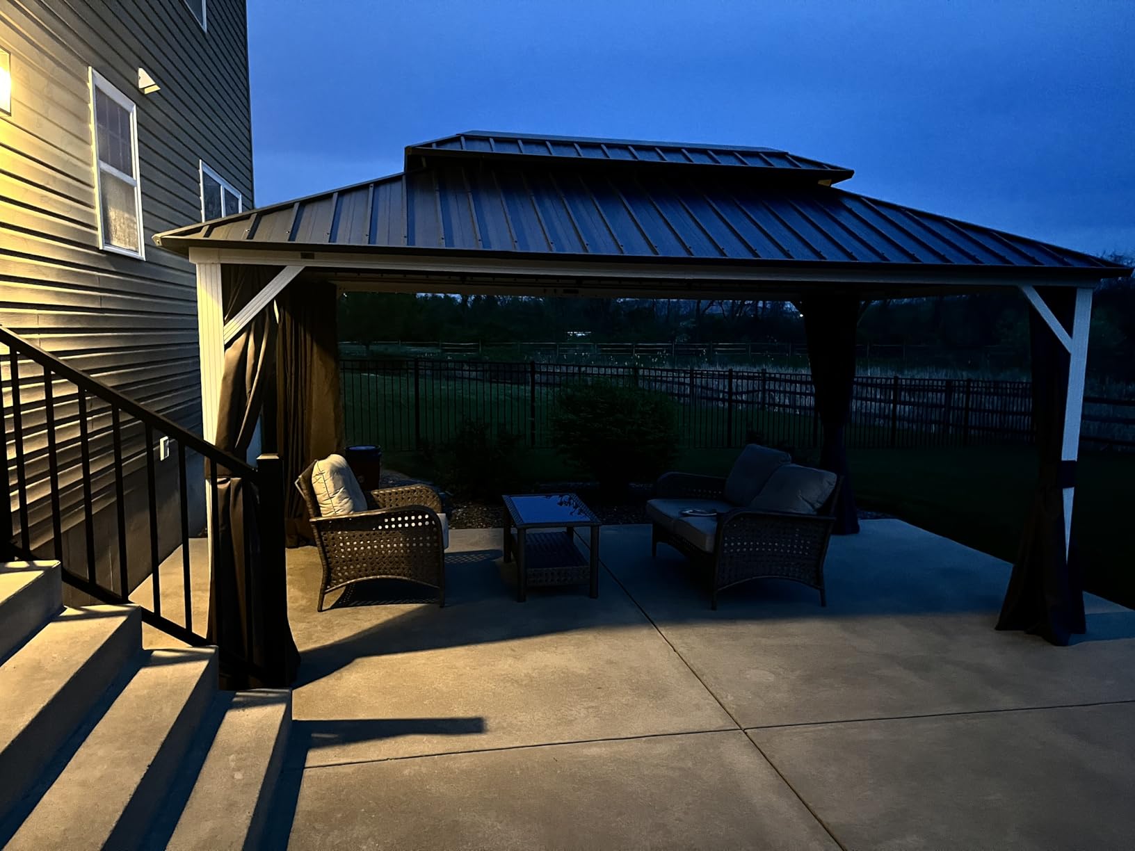 PURPLE LEAF 8' X 14' Hardtop Gazebo Metal Double Roof White Aluminum Frame Outdoor Heavy Duty Gazebo with Curtain and Netting for Patio Garden and Backyard, Grey customer photo 2