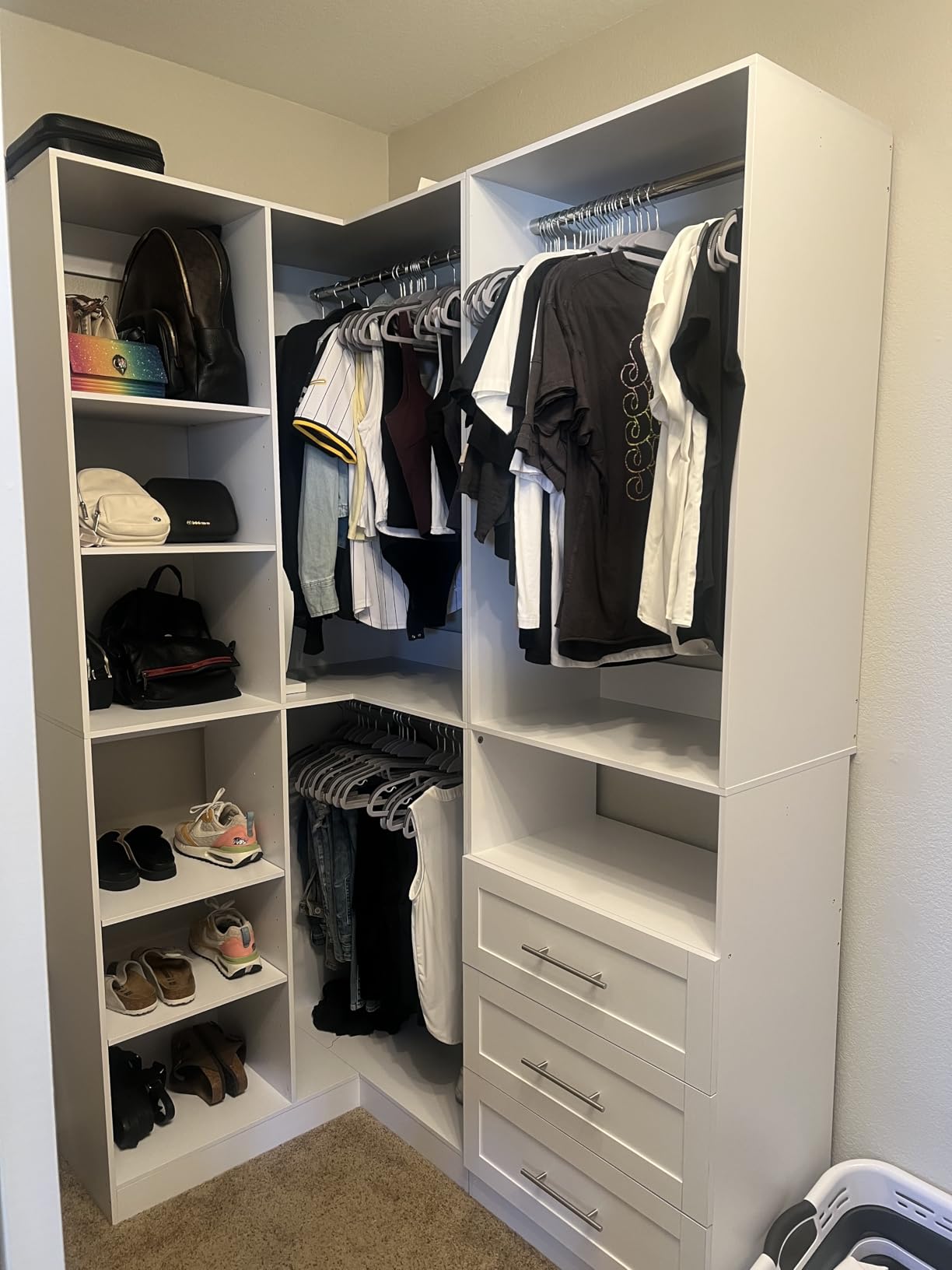 Closet System with 9 Drawers, Corner Closet Organizer Systems with 9 Shelves & 9 Hanging Rods L-Shaped Walk in Closet Freestanding Corner Tower Modular Storage System 4 Sets 2800+ Lbs Capacity White customer photo 1