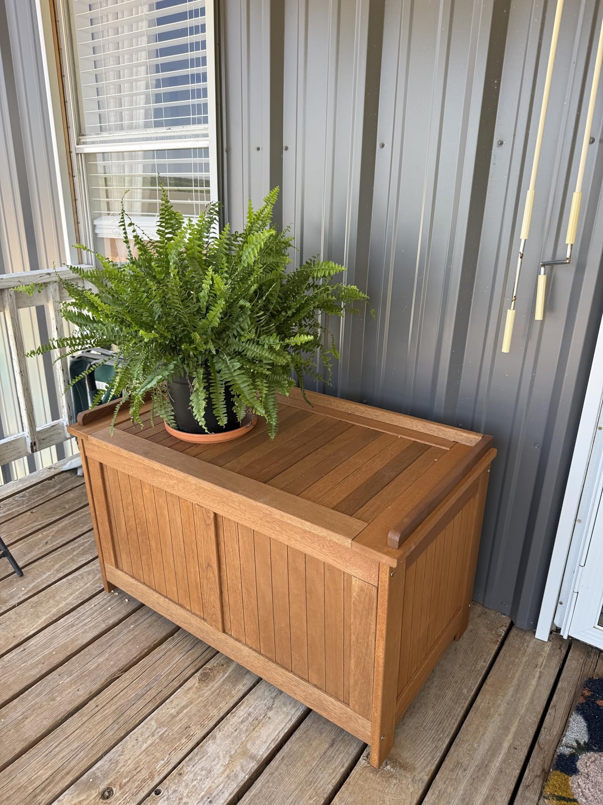 Tangkula 52 Gallon Wood Outdoor Storage Box, 3-in-1 Patio Storage Bench with Flip Top for Cushions, Pool Supplies, Gardening Tools, Outdoor Deck Box for Garden, Backyard, Poolside customer photo 1
