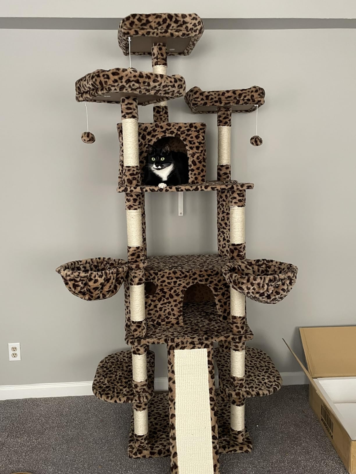 Allewie 82 Inches Large Cat Tree/House/XXL Tall Cat Towers for Big Feline/Scratching Post/Multi-Level Large Kitty Climbing Tree with Condo/Smokey Grey customer photo 2